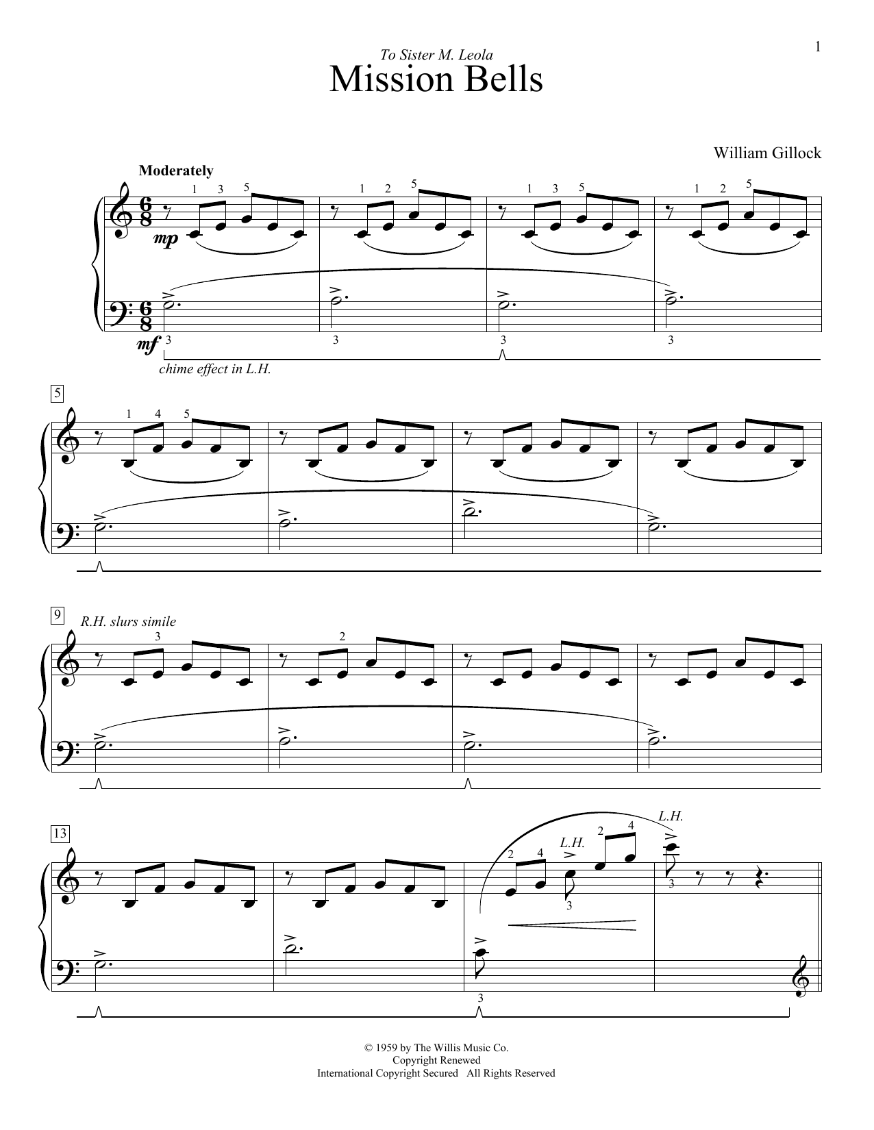 Download William Gillock Mission Bells Sheet Music and learn how to play Educational Piano PDF digital score in minutes
