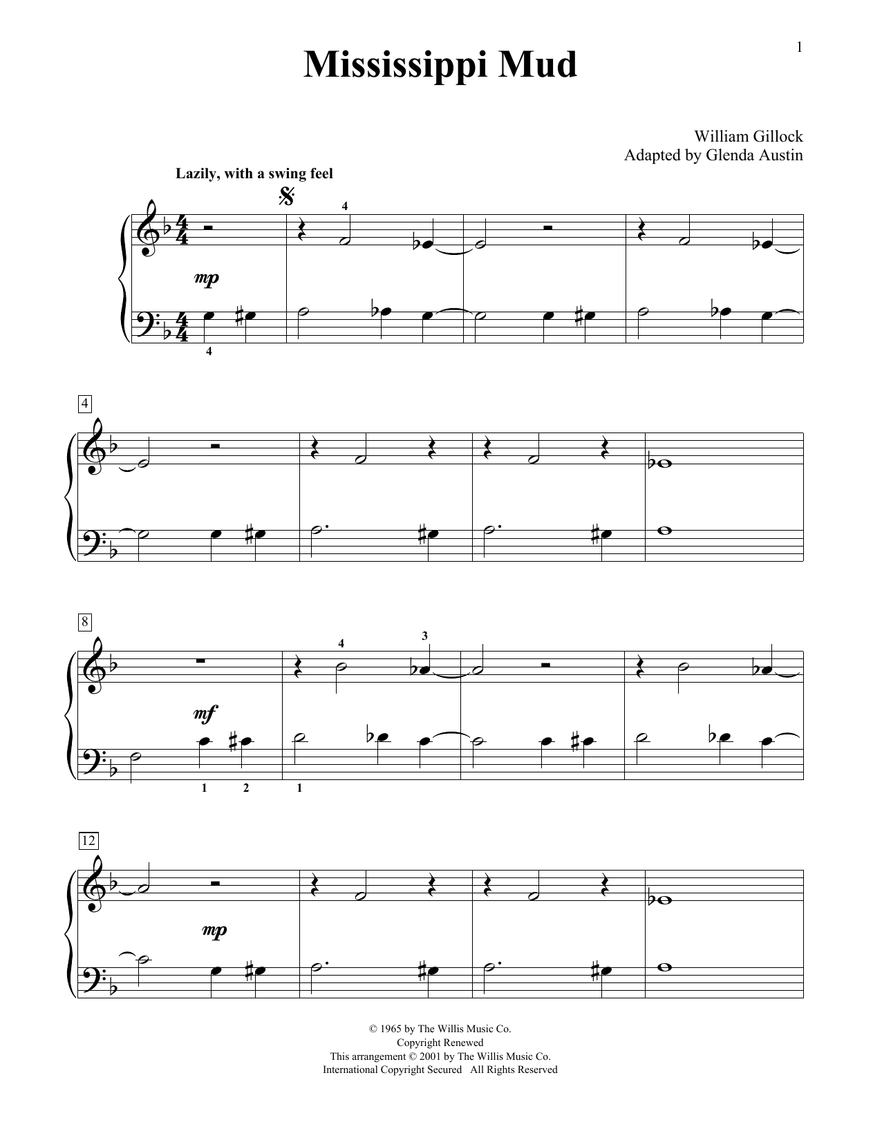 Download William Gillock Mississippi Mud (Simplified) (adapted by Glenda Austin) Sheet Music and learn how to play Educational Piano PDF digital score in minutes