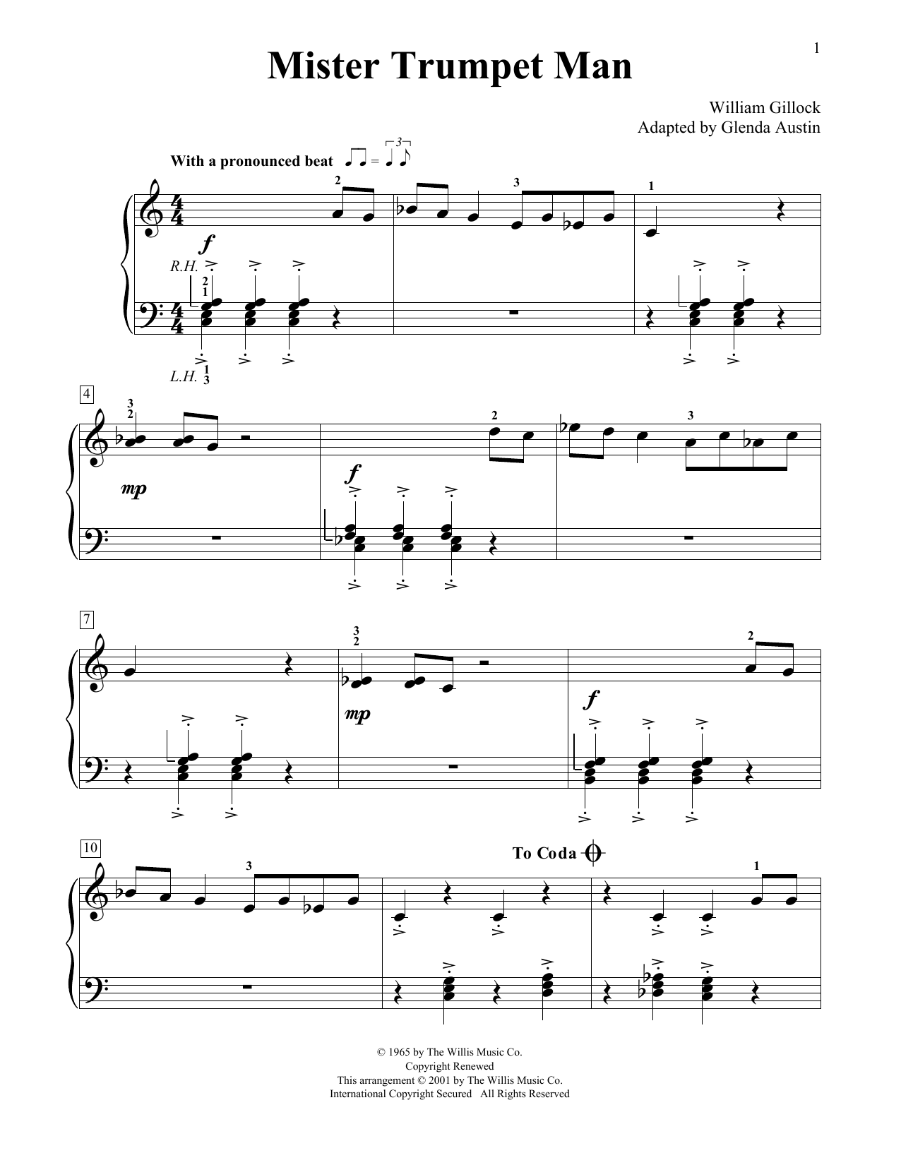Download William Gillock Mister Trumpet Man (Simplified) (adapted by Glenda Austin) Sheet Music and learn how to play Educational Piano PDF digital score in minutes