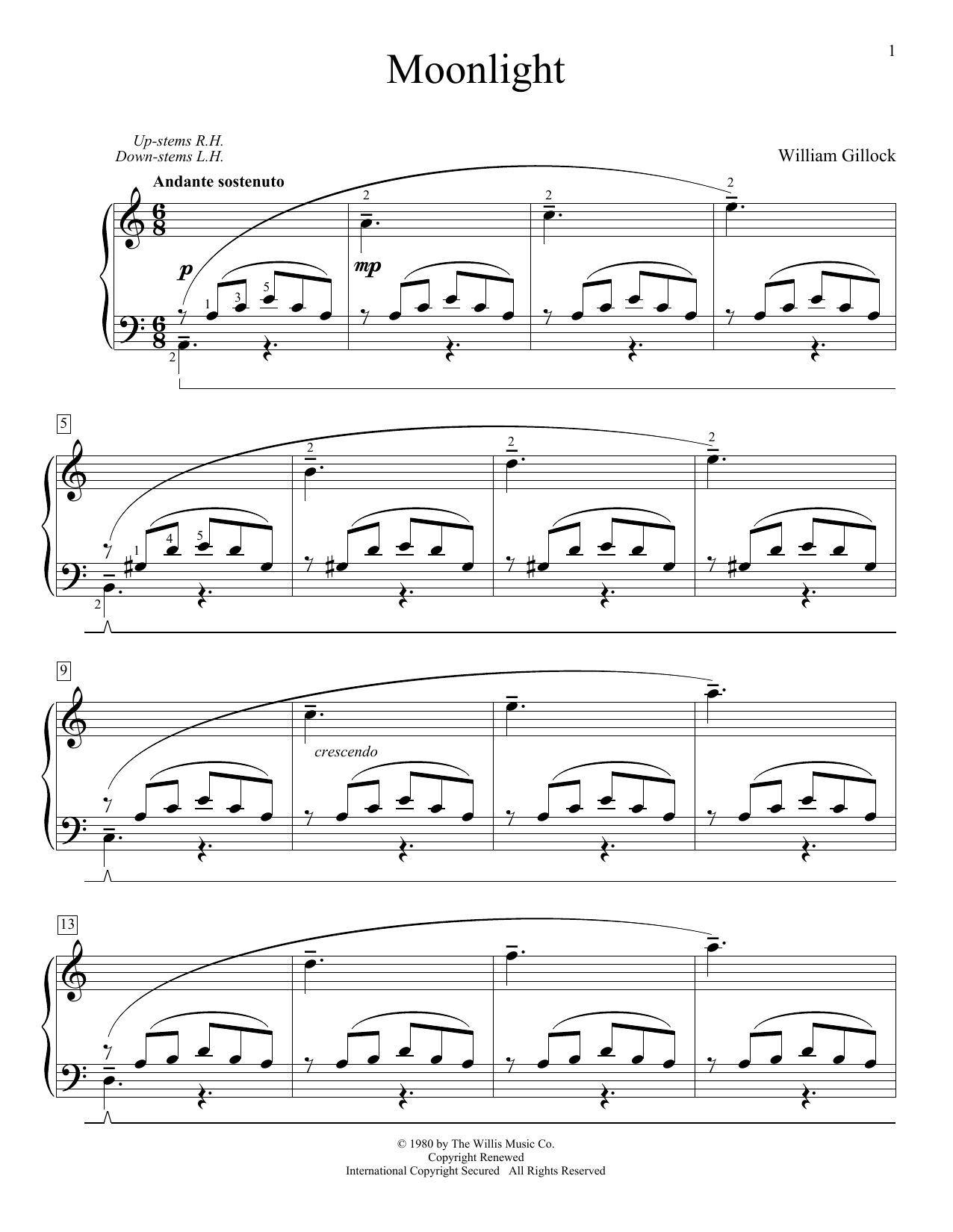 Download William Gillock Moonlight Sheet Music and learn how to play Educational Piano PDF digital score in minutes