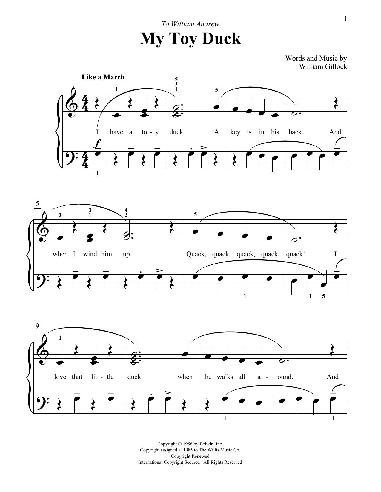 Download William Gillock My Toy Duck Sheet Music and learn how to play Educational Piano PDF digital score in minutes