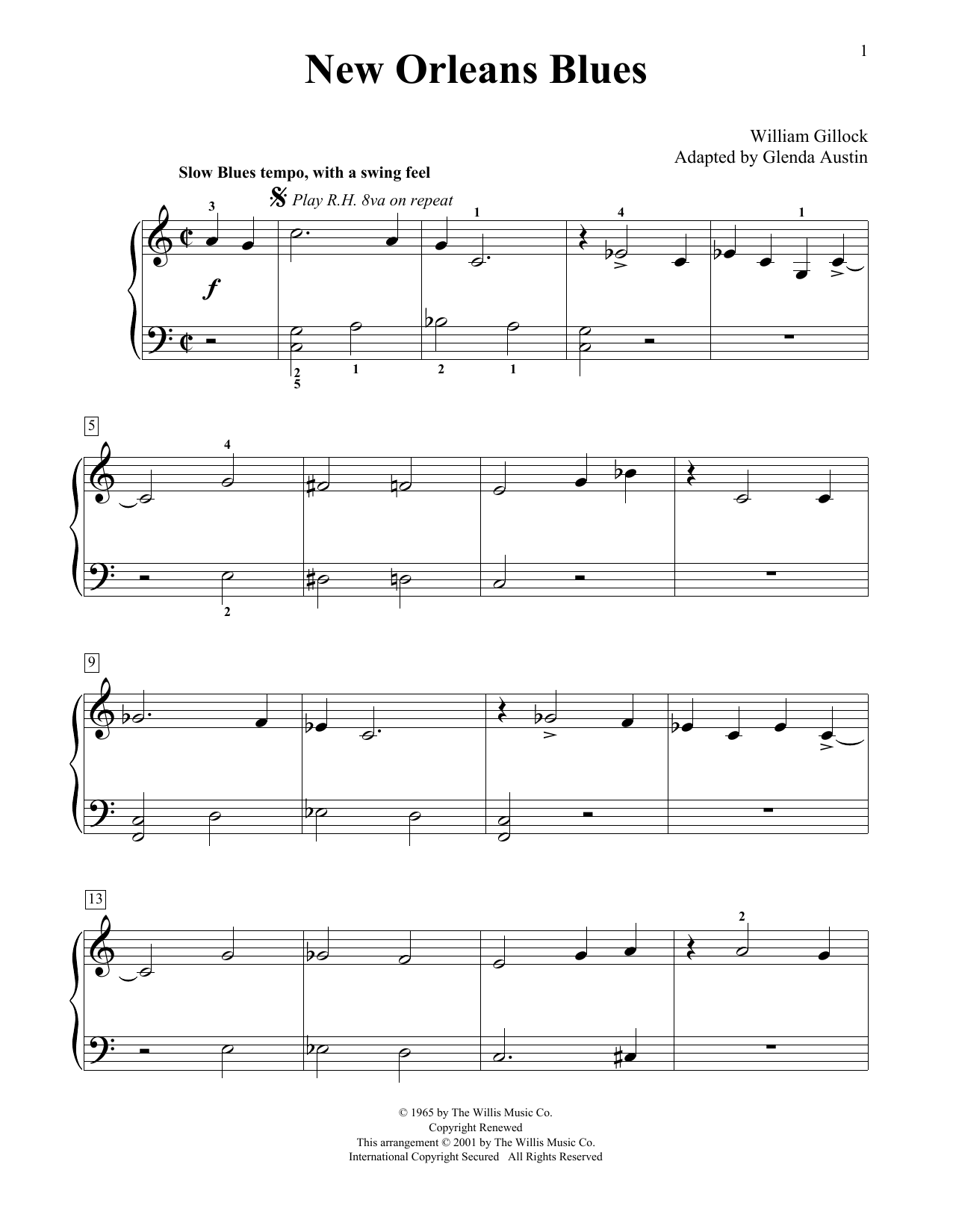 Download William Gillock New Orleans Blues (Simplified) (adapted by Glenda Austin) Sheet Music and learn how to play Educational Piano PDF digital score in minutes