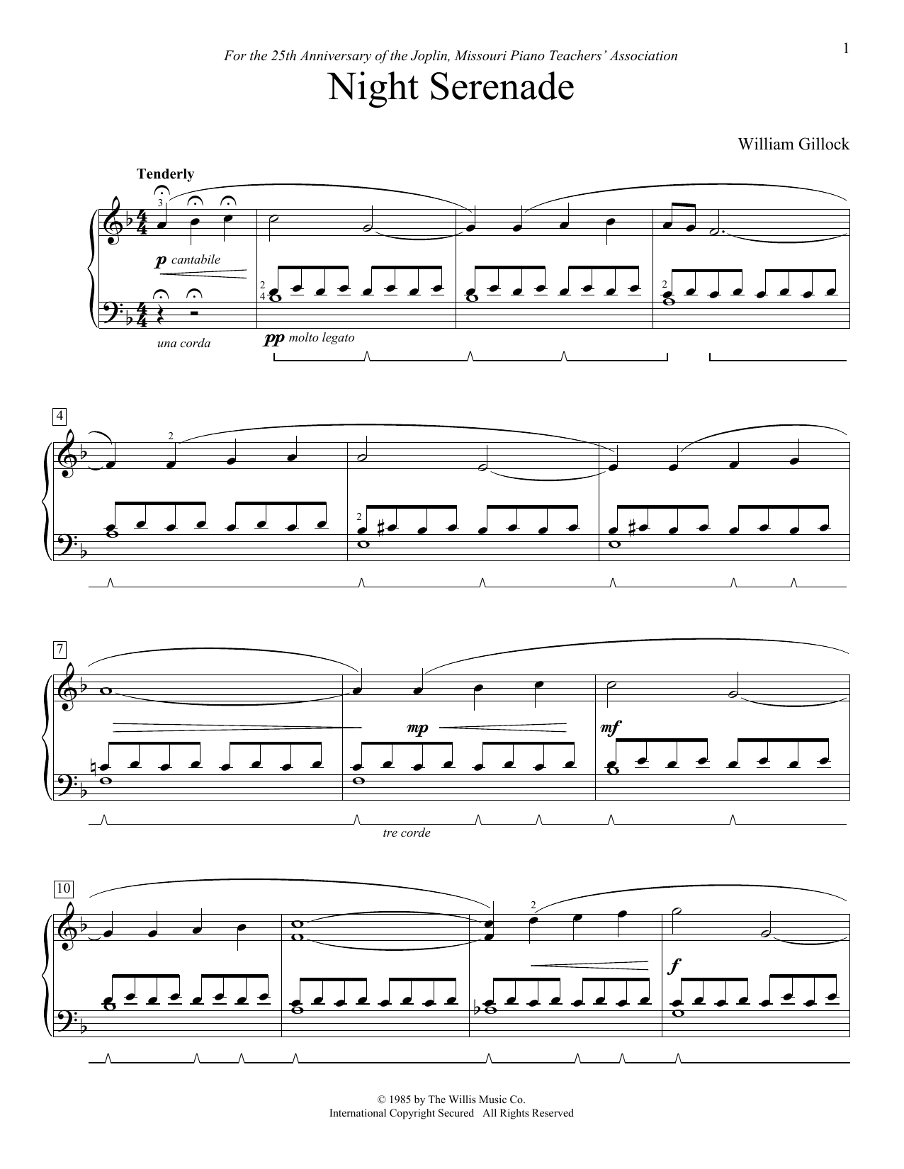Download William Gillock Night Serenade Sheet Music and learn how to play Educational Piano PDF digital score in minutes