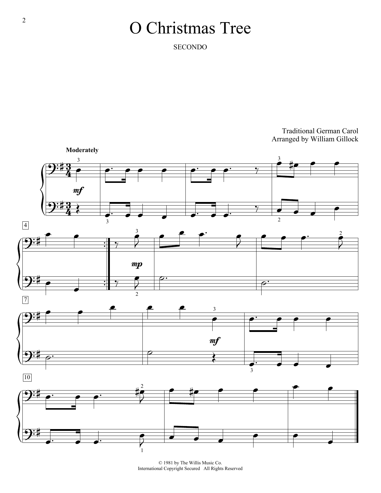 Download William Gillock O Christmas Tree Sheet Music and learn how to play Piano Duet PDF digital score in minutes