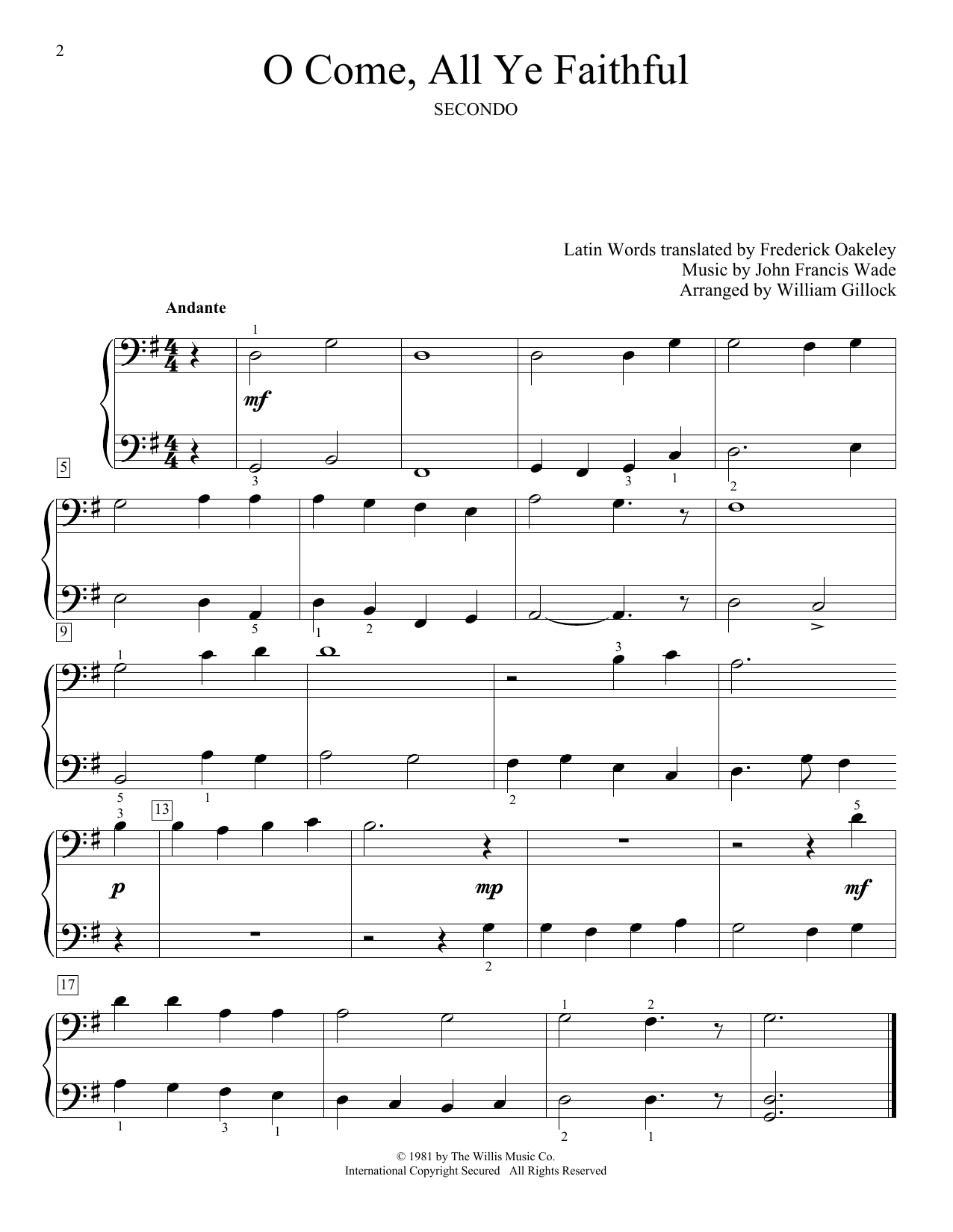 Download William Gillock O Come, All Ye Faithful (Adeste Fideles) Sheet Music and learn how to play Piano Duet PDF digital score in minutes