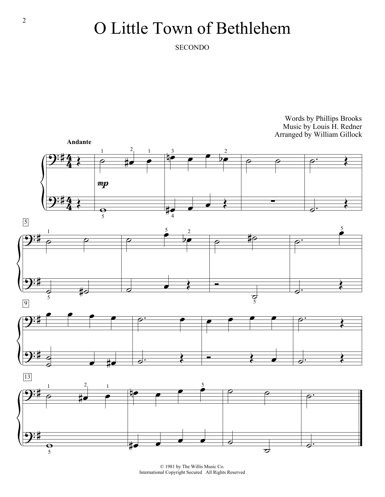 Download William Gillock O Little Town Of Bethlehem Sheet Music and learn how to play Piano Duet PDF digital score in minutes