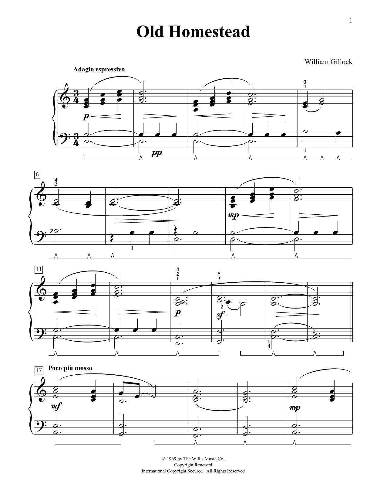 Download William Gillock Old Homestead Sheet Music and learn how to play Educational Piano PDF digital score in minutes