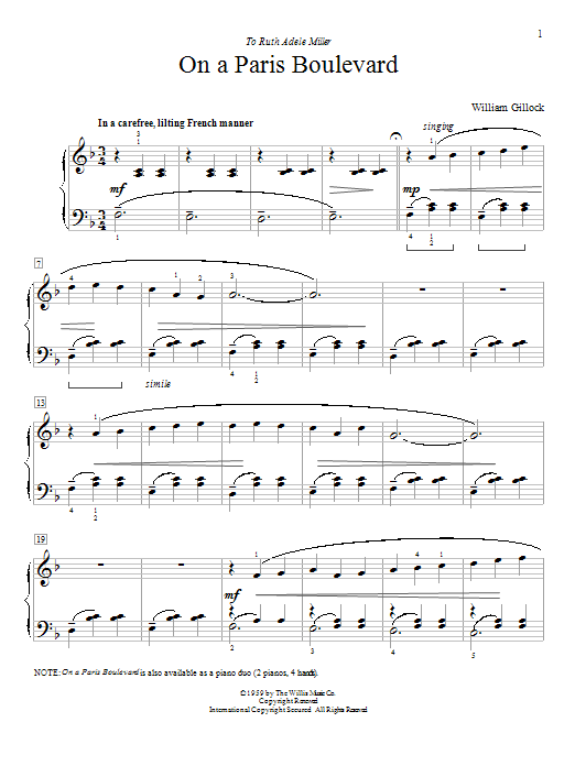 Download William Gillock On A Paris Boulevard Sheet Music and learn how to play Piano PDF digital score in minutes