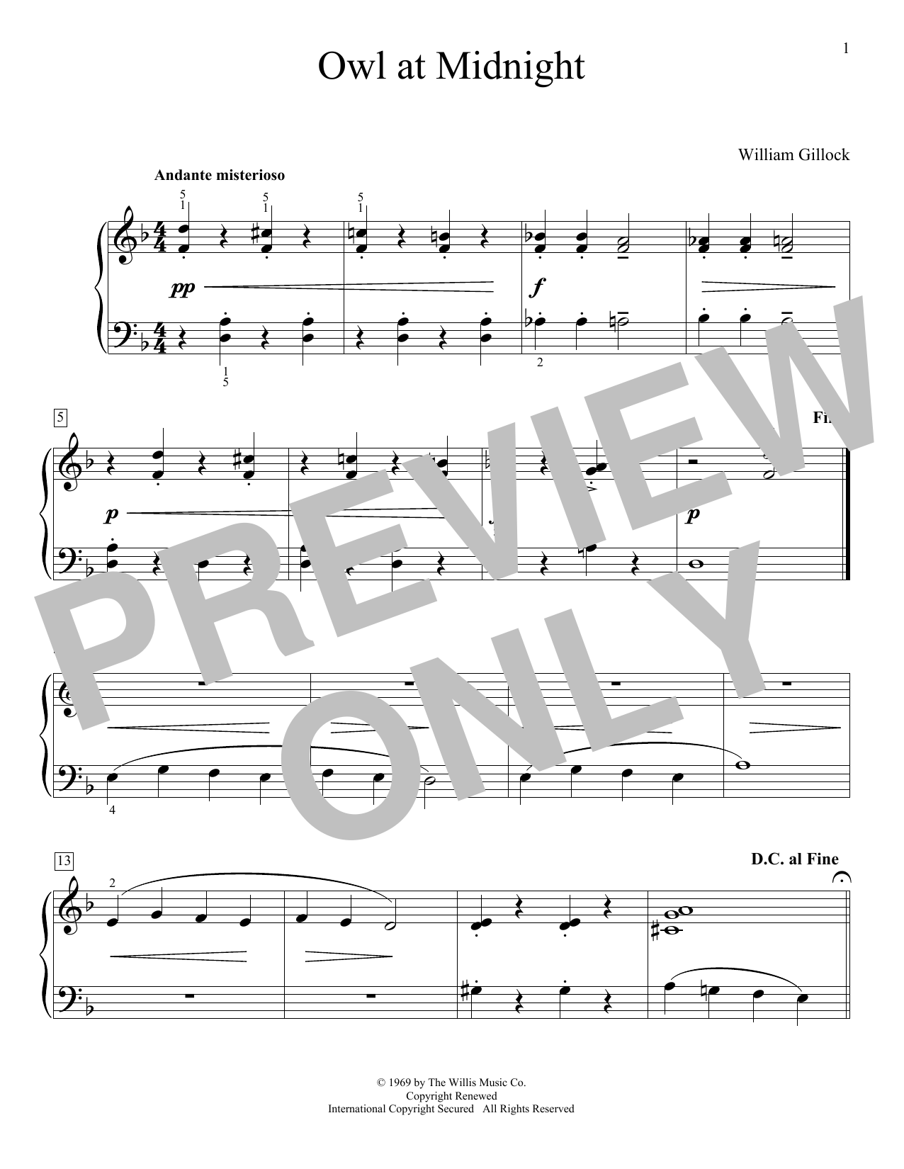 Download William Gillock Owl At Midnight Sheet Music and learn how to play Educational Piano PDF digital score in minutes