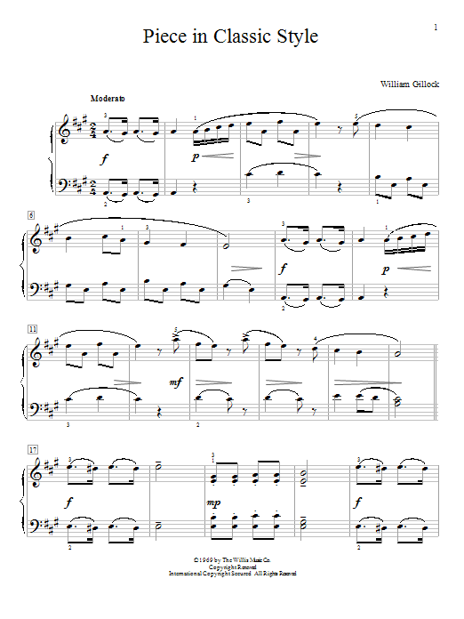Download William Gillock Piece In Classic Style Sheet Music and learn how to play Piano PDF digital score in minutes