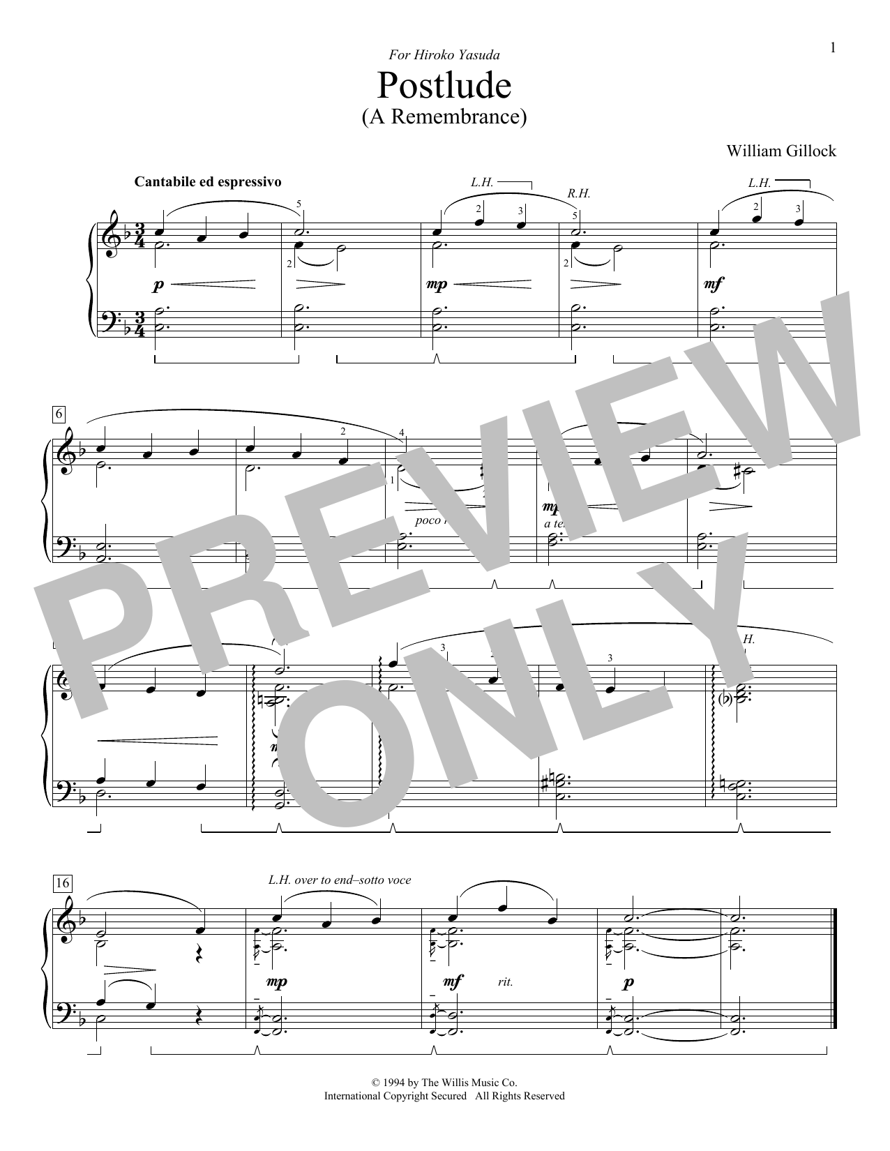 Download William Gillock Postlude (A Remembrance) Sheet Music and learn how to play Educational Piano PDF digital score in minutes