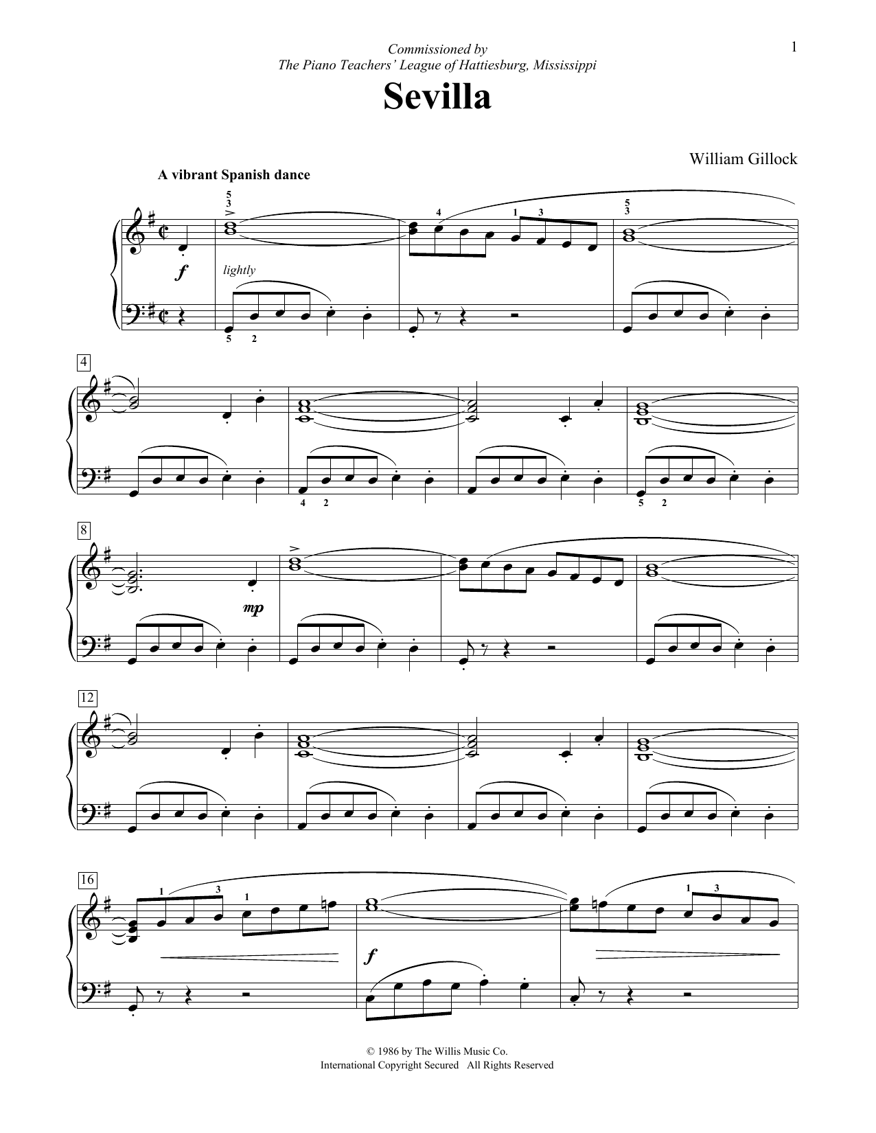 Download William Gillock Sevilla Sheet Music and learn how to play Educational Piano PDF digital score in minutes
