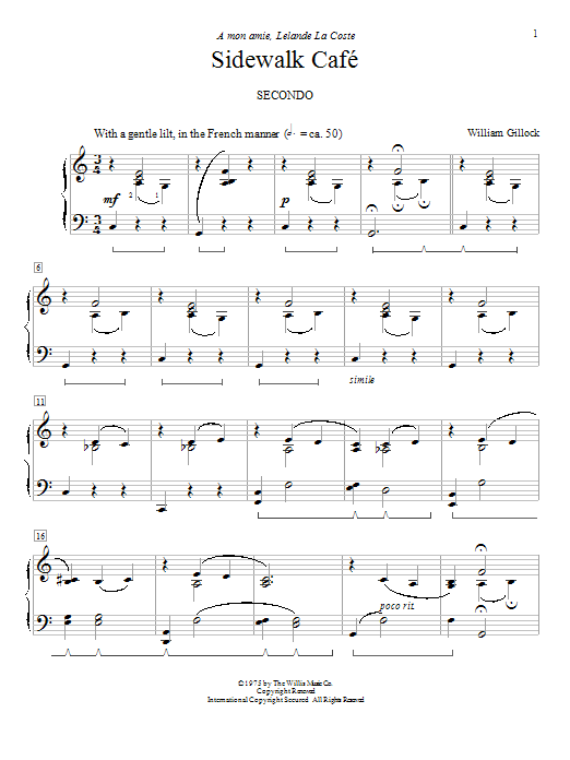 Download William Gillock Sidewalk Cafe Sheet Music and learn how to play Piano PDF digital score in minutes