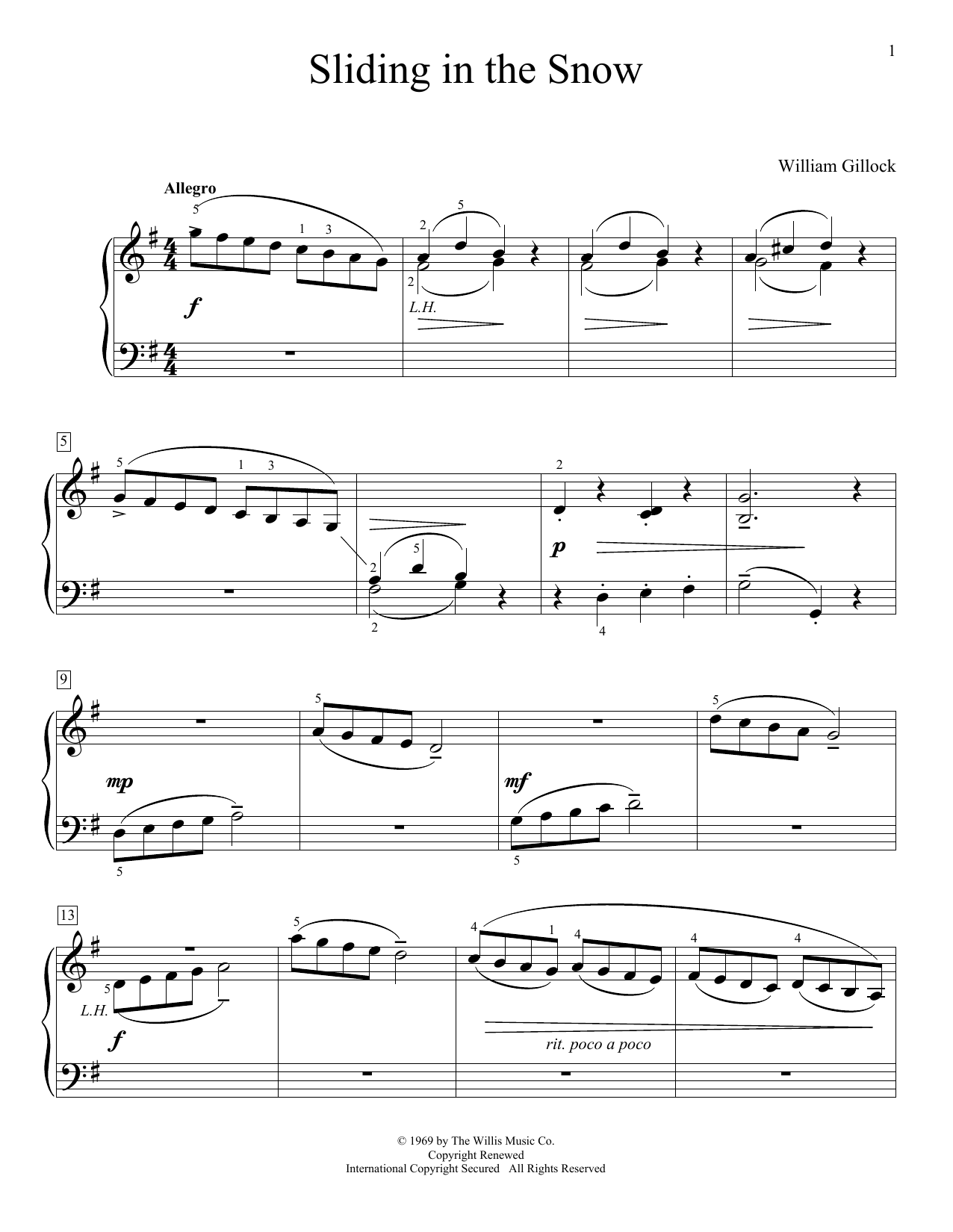 Download William Gillock Sliding In The Snow Sheet Music and learn how to play Piano PDF digital score in minutes