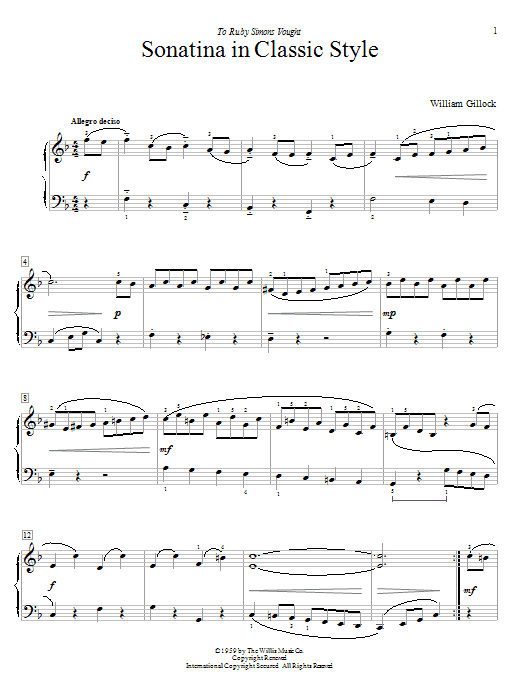Download William Gillock Sonatina In Classic Style Sheet Music and learn how to play Easy Piano PDF digital score in minutes