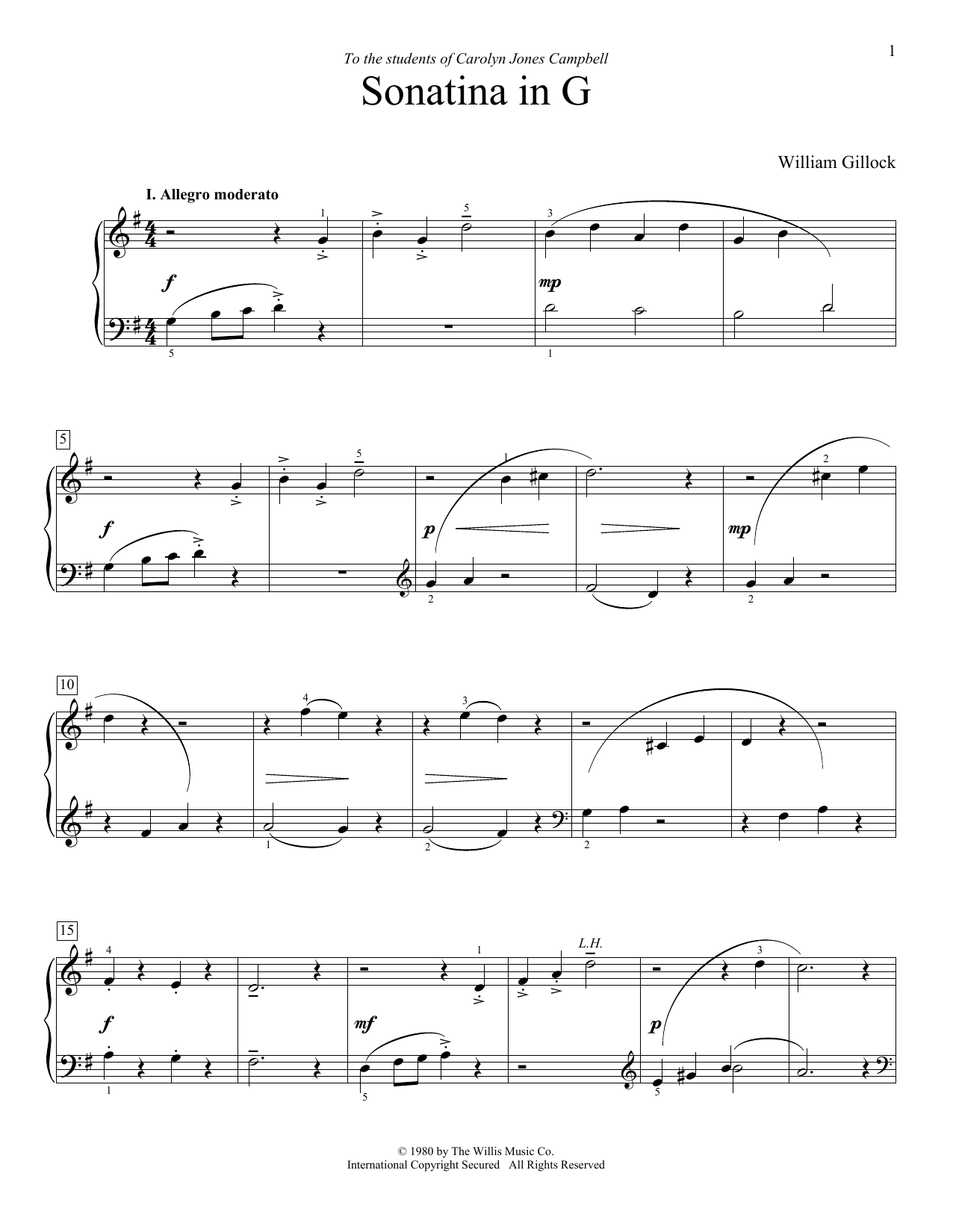 Download William Gillock Sonatina In G Sheet Music and learn how to play Educational Piano PDF digital score in minutes