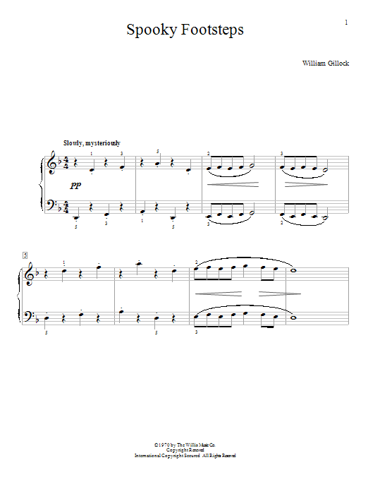 Download William Gillock Spooky Footsteps Sheet Music and learn how to play Easy Piano PDF digital score in minutes
