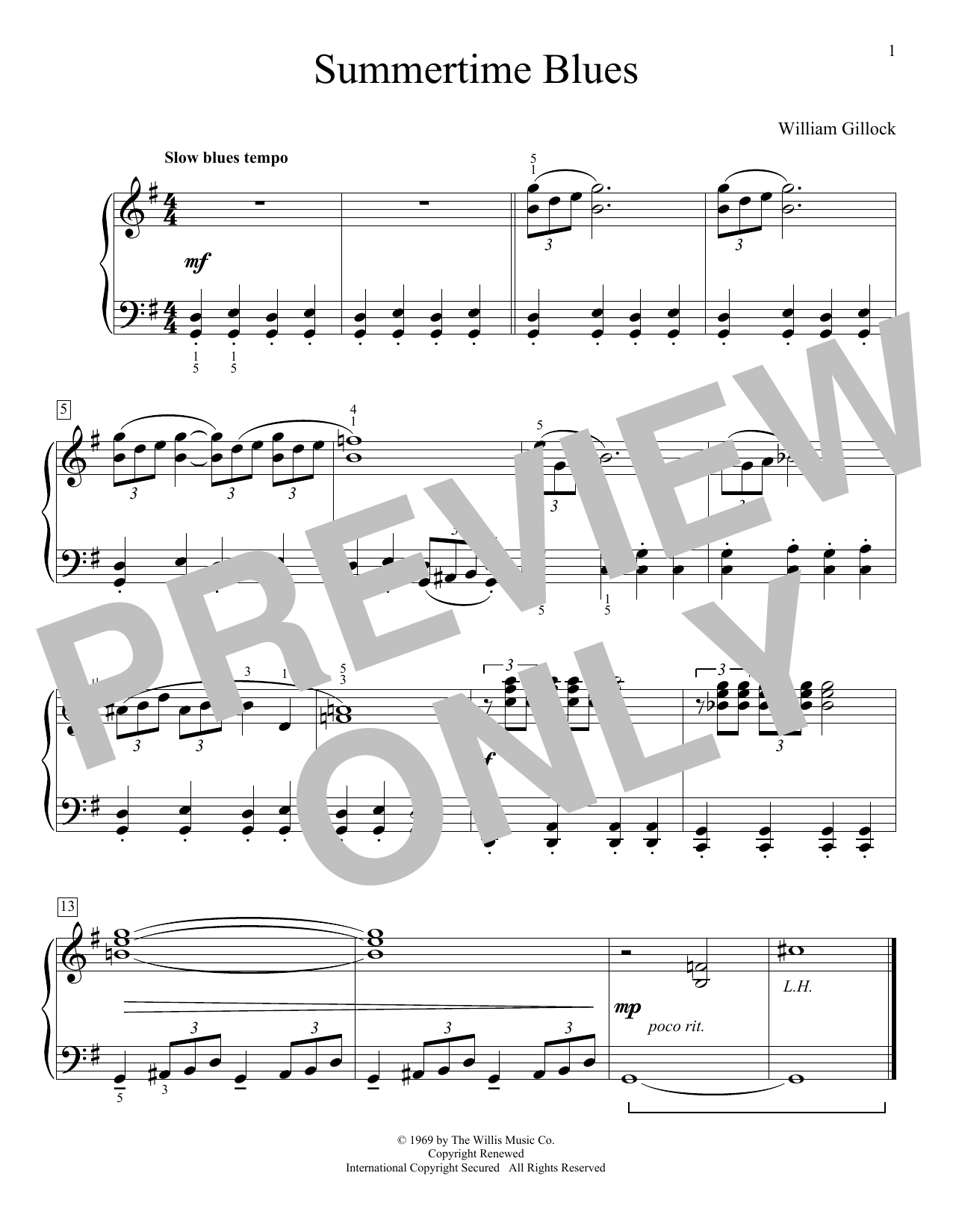 Download William Gillock Summertime Blues Sheet Music and learn how to play Educational Piano PDF digital score in minutes