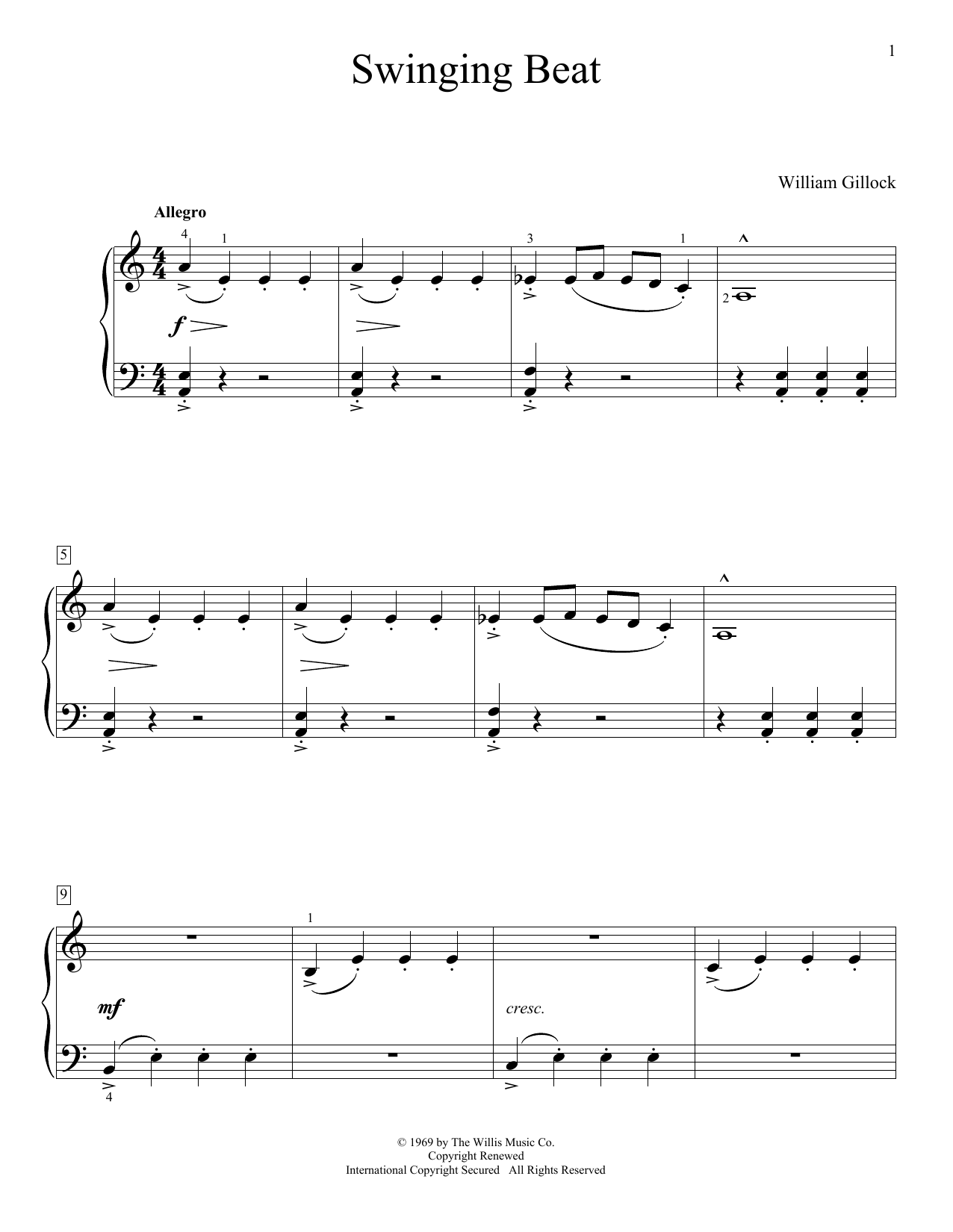 Download William Gillock The Swinging Sioux Sheet Music and learn how to play Educational Piano PDF digital score in minutes