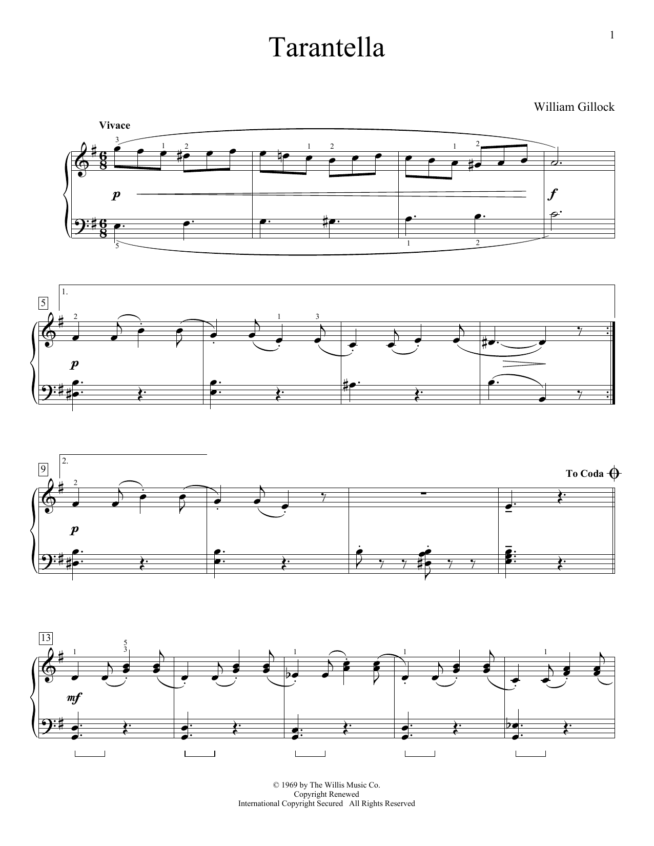 Download William Gillock Tarantella Sheet Music and learn how to play Educational Piano PDF digital score in minutes