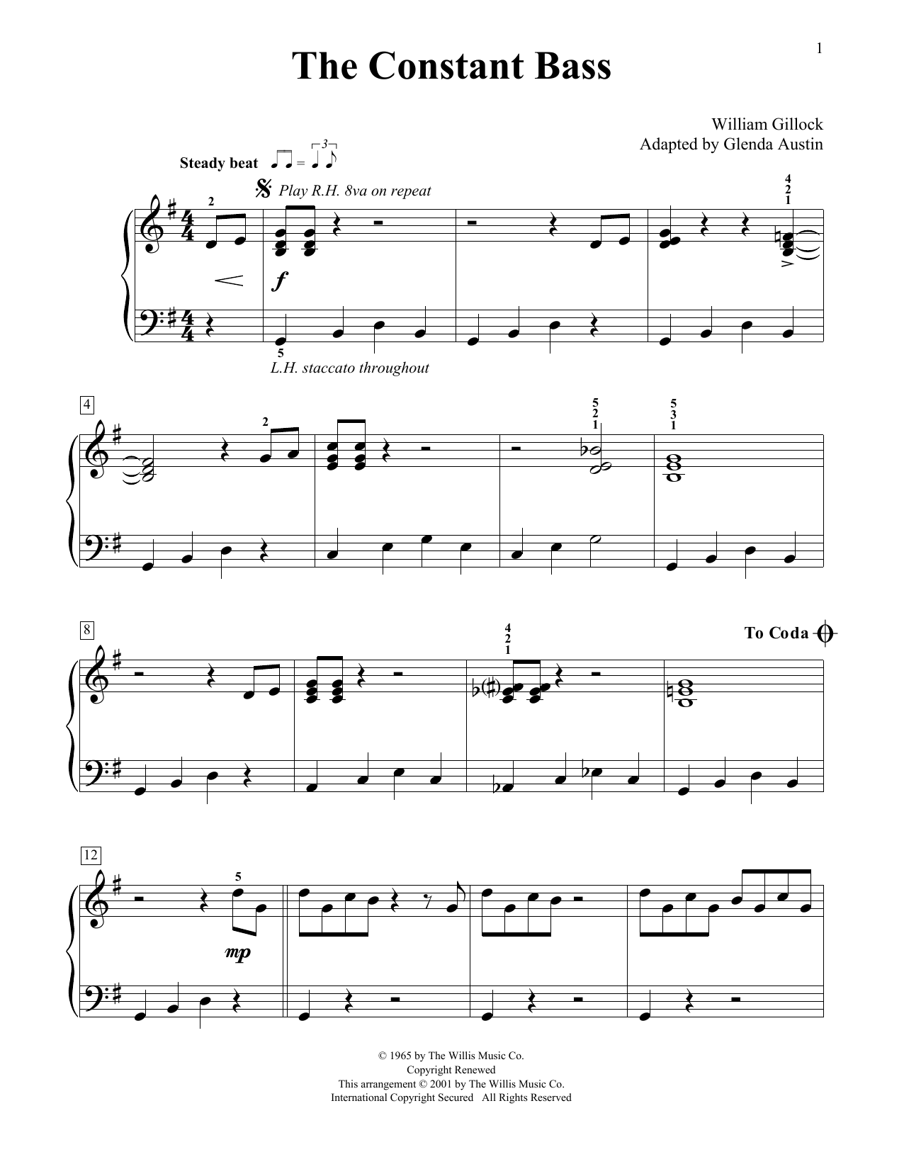 Download William Gillock The Constant Bass (Simplified) (adapted by Glenda Austin) Sheet Music and learn how to play Educational Piano PDF digital score in minutes