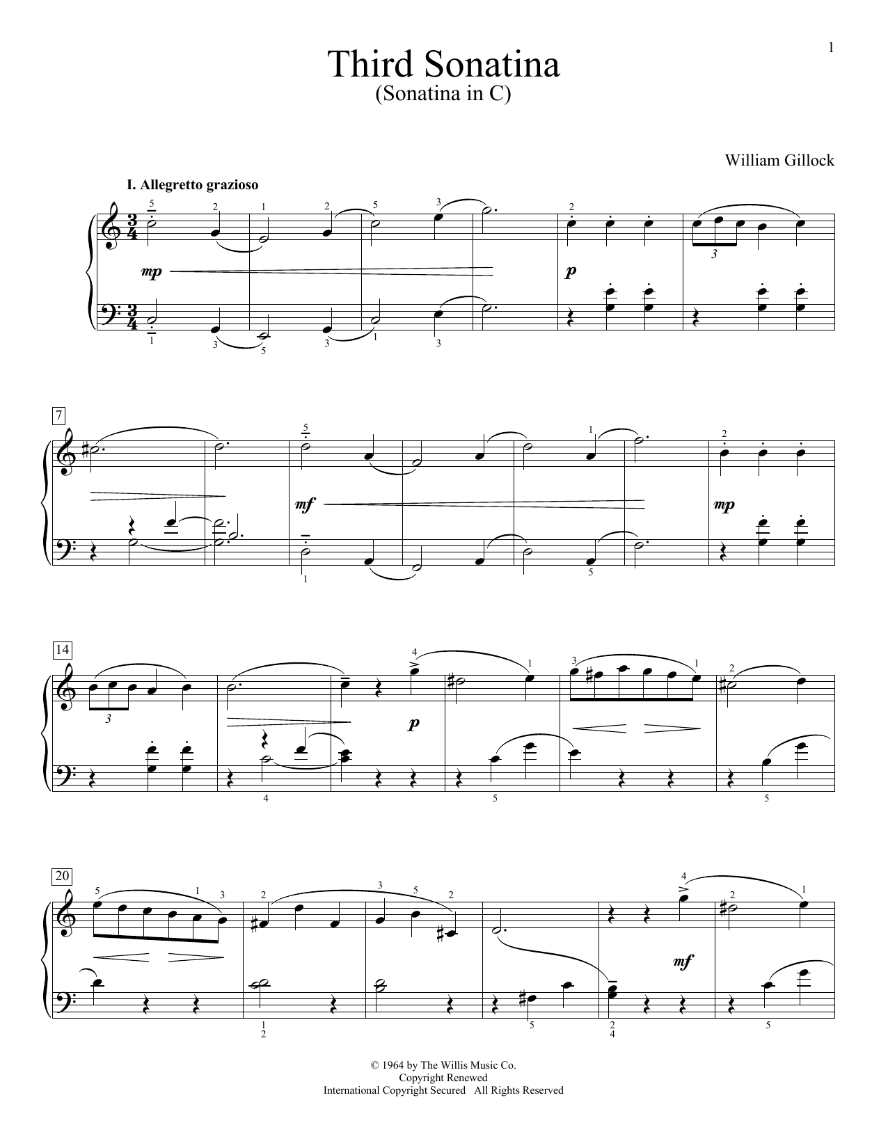 Download William Gillock Third Sonatina (Sonatina In C) Sheet Music and learn how to play Educational Piano PDF digital score in minutes