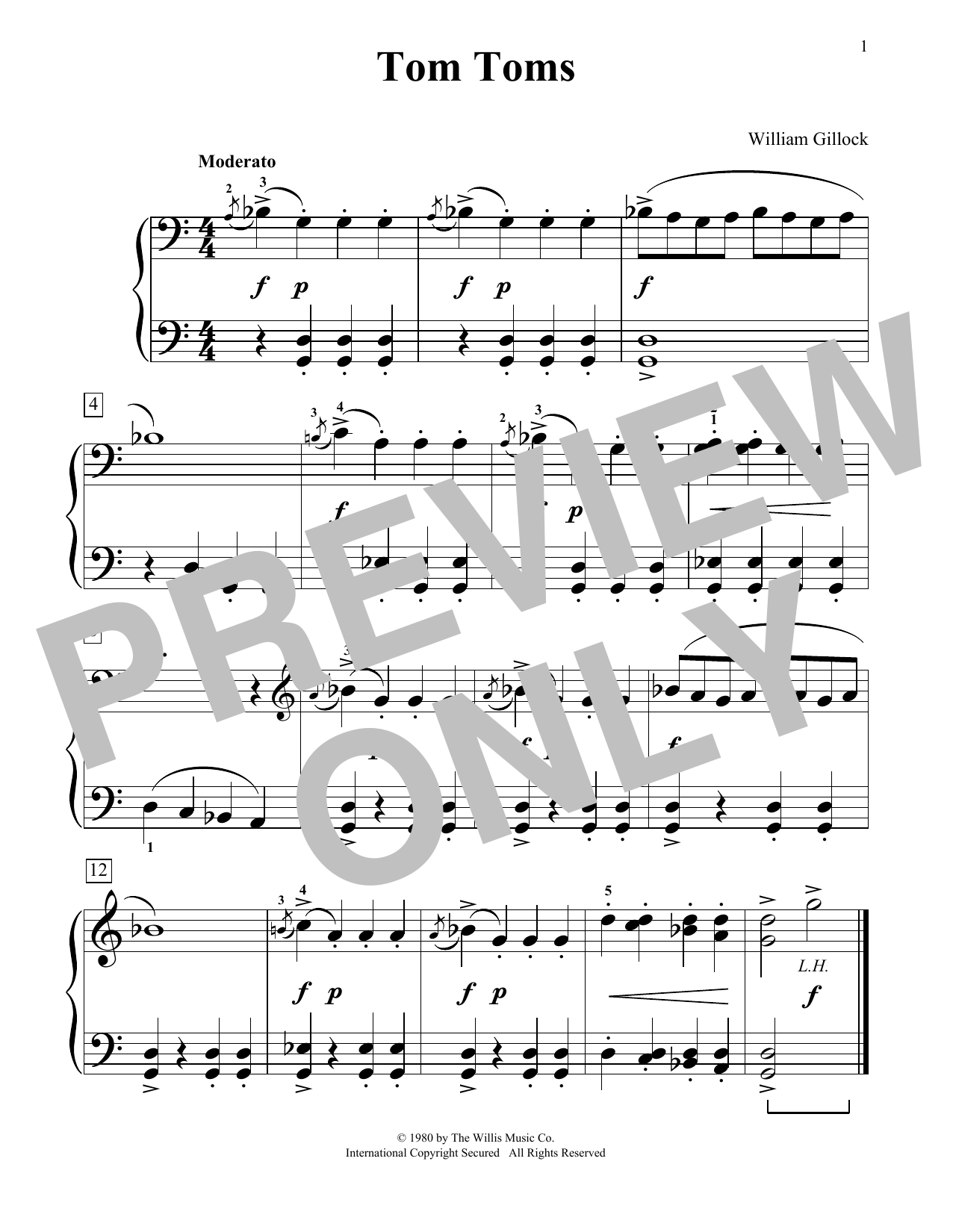 Download William Gillock Tom Toms Sheet Music and learn how to play Educational Piano PDF digital score in minutes