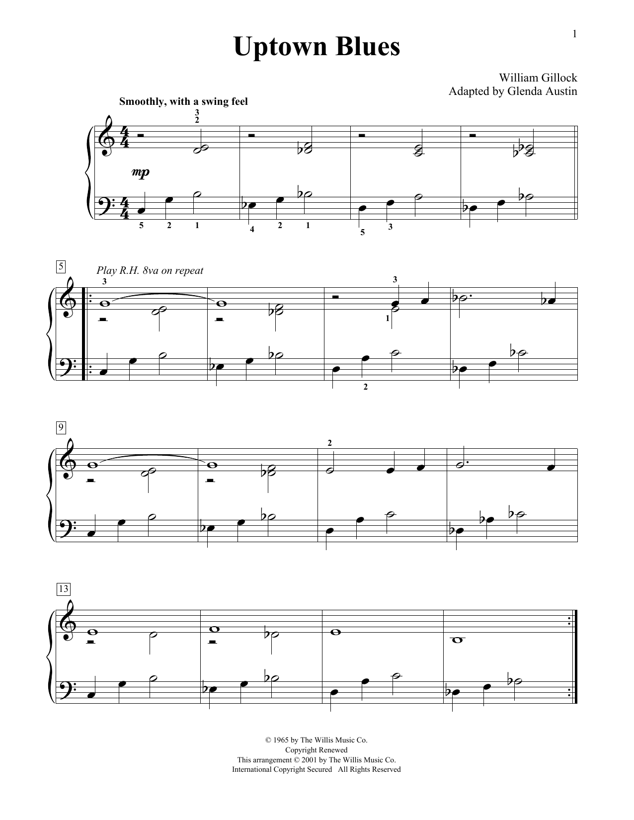 Download William Gillock Uptown Blues (Simplified) (adapted by Glenda Austin) Sheet Music and learn how to play Educational Piano PDF digital score in minutes