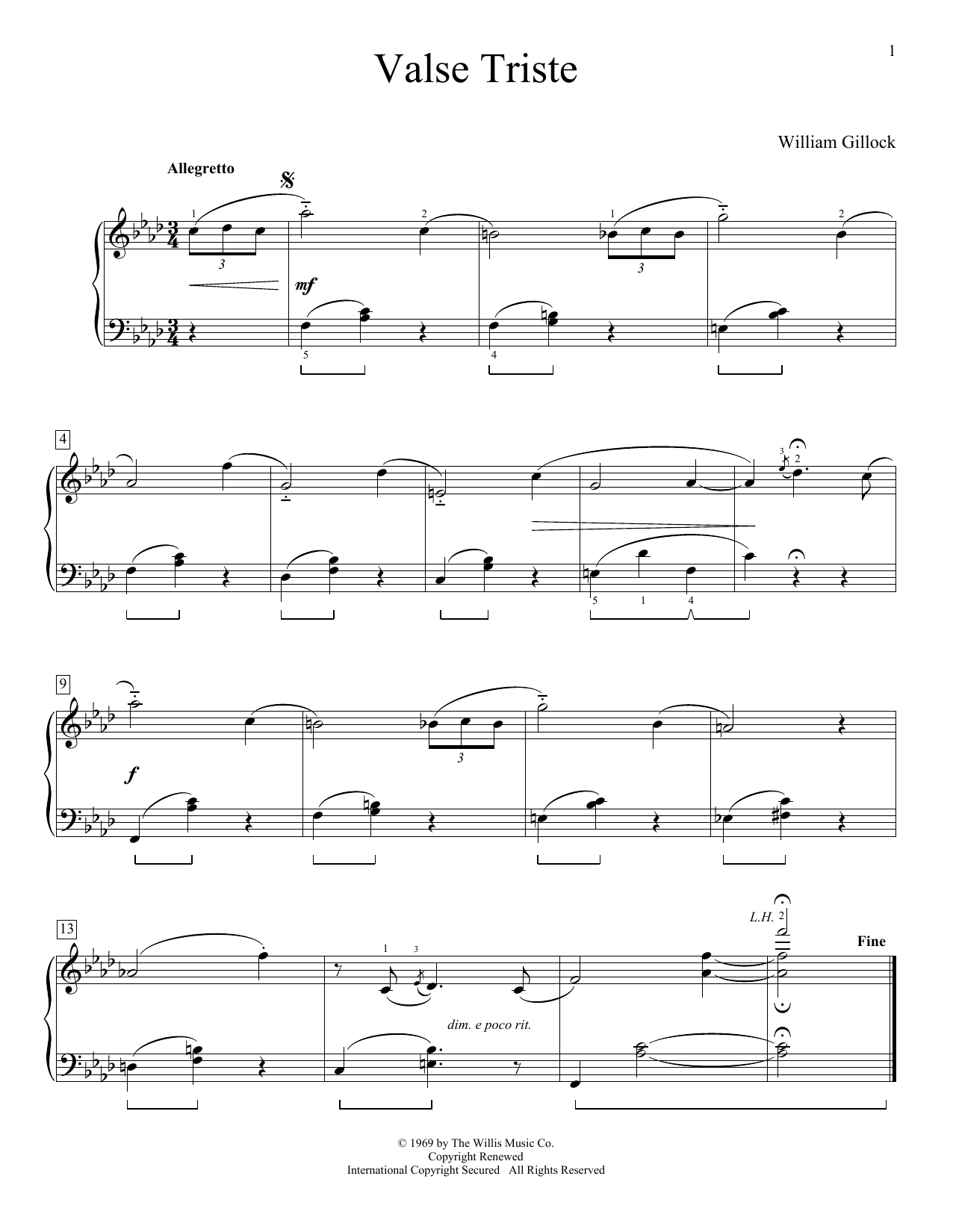 Download William Gillock Valse Triste Sheet Music and learn how to play Educational Piano PDF digital score in minutes