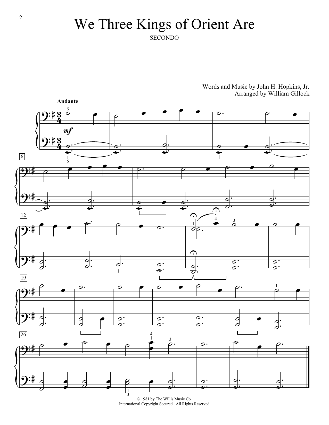 Download William Gillock We Three Kings Of Orient Are Sheet Music and learn how to play Piano Duet PDF digital score in minutes