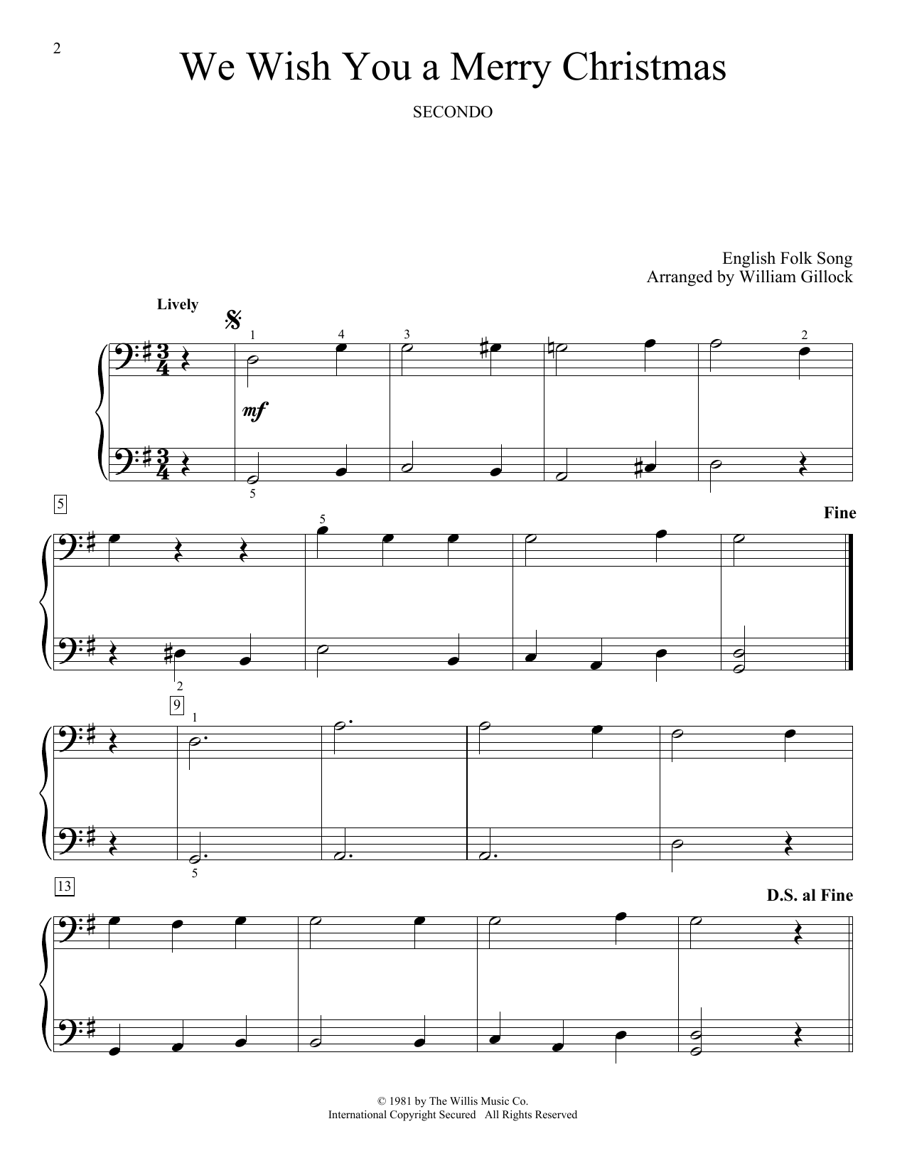 Download William Gillock We Wish You A Merry Christmas Sheet Music and learn how to play Piano Duet PDF digital score in minutes