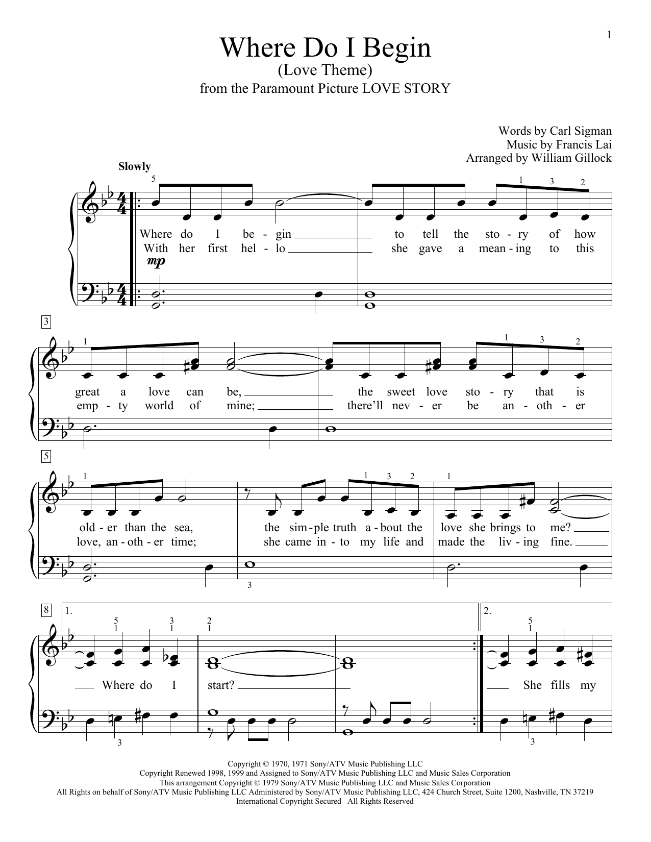 Download William Gillock Where Do I Begin (Love Theme) Sheet Music and learn how to play Educational Piano PDF digital score in minutes