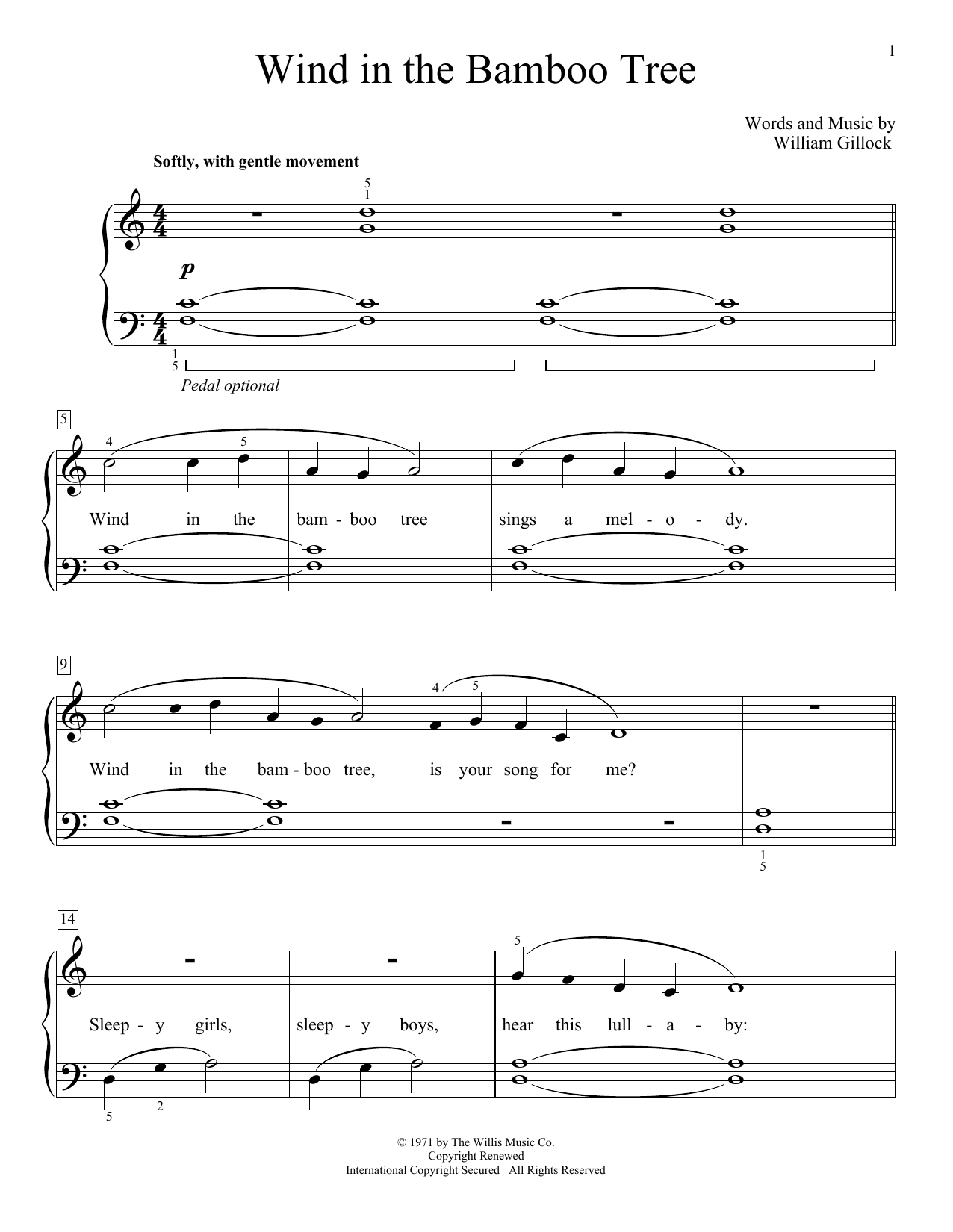 Download William Gillock Wind In The Bamboo Tree Sheet Music and learn how to play Piano PDF digital score in minutes