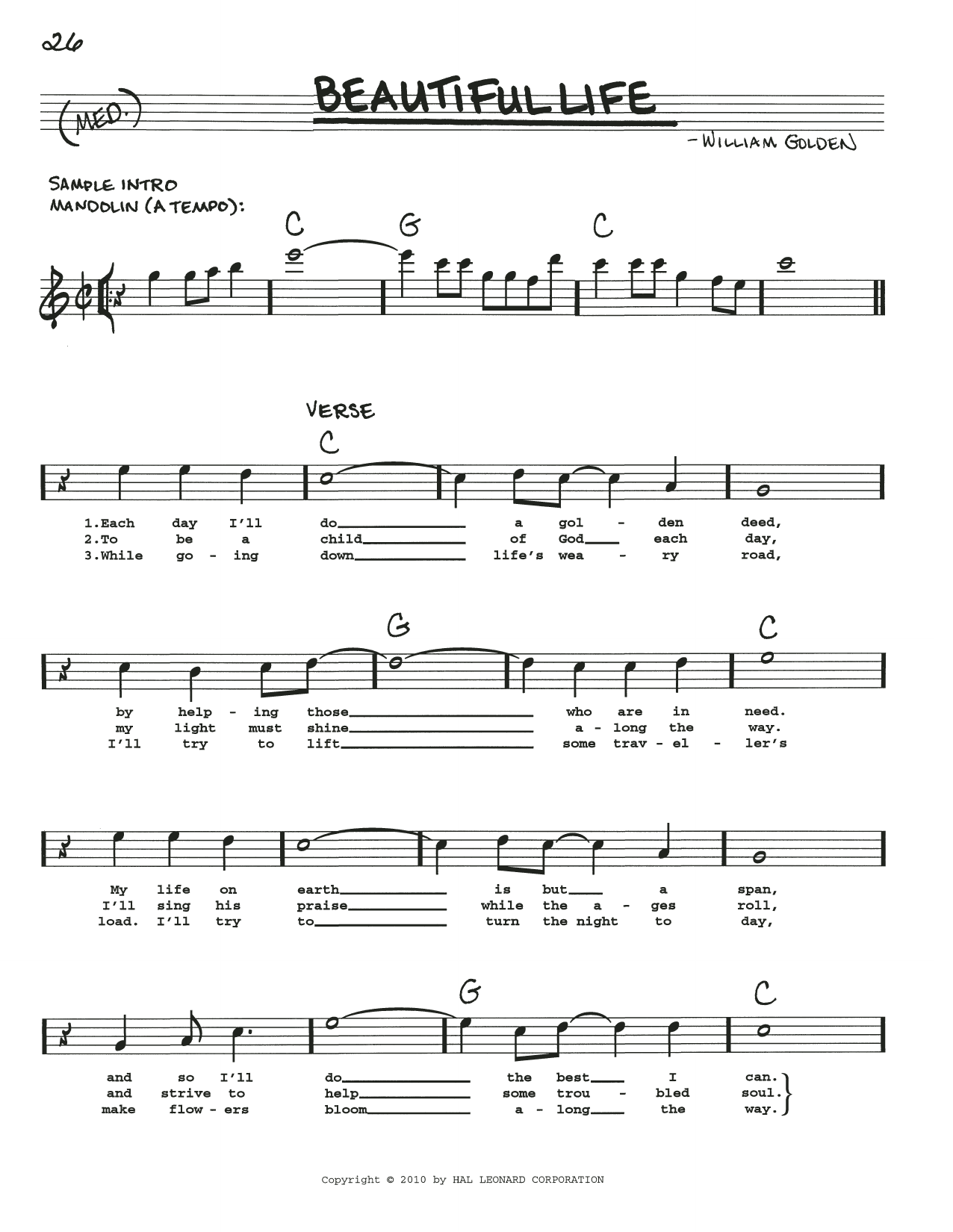 Download William Golden Beautiful Life Sheet Music and learn how to play Real Book – Melody, Lyrics & Chords PDF digital score in minutes