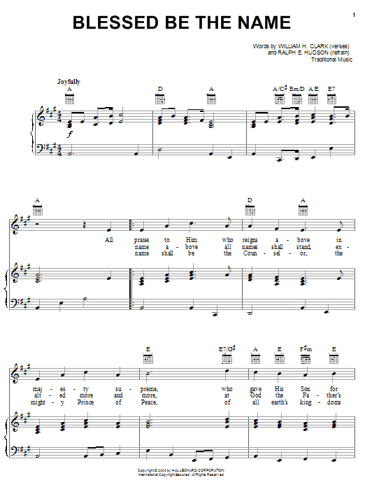 Download William H. Clark Blessed Be The Name Sheet Music and learn how to play Piano, Vocal & Guitar (Right-Hand Melody) PDF digital score in minutes
