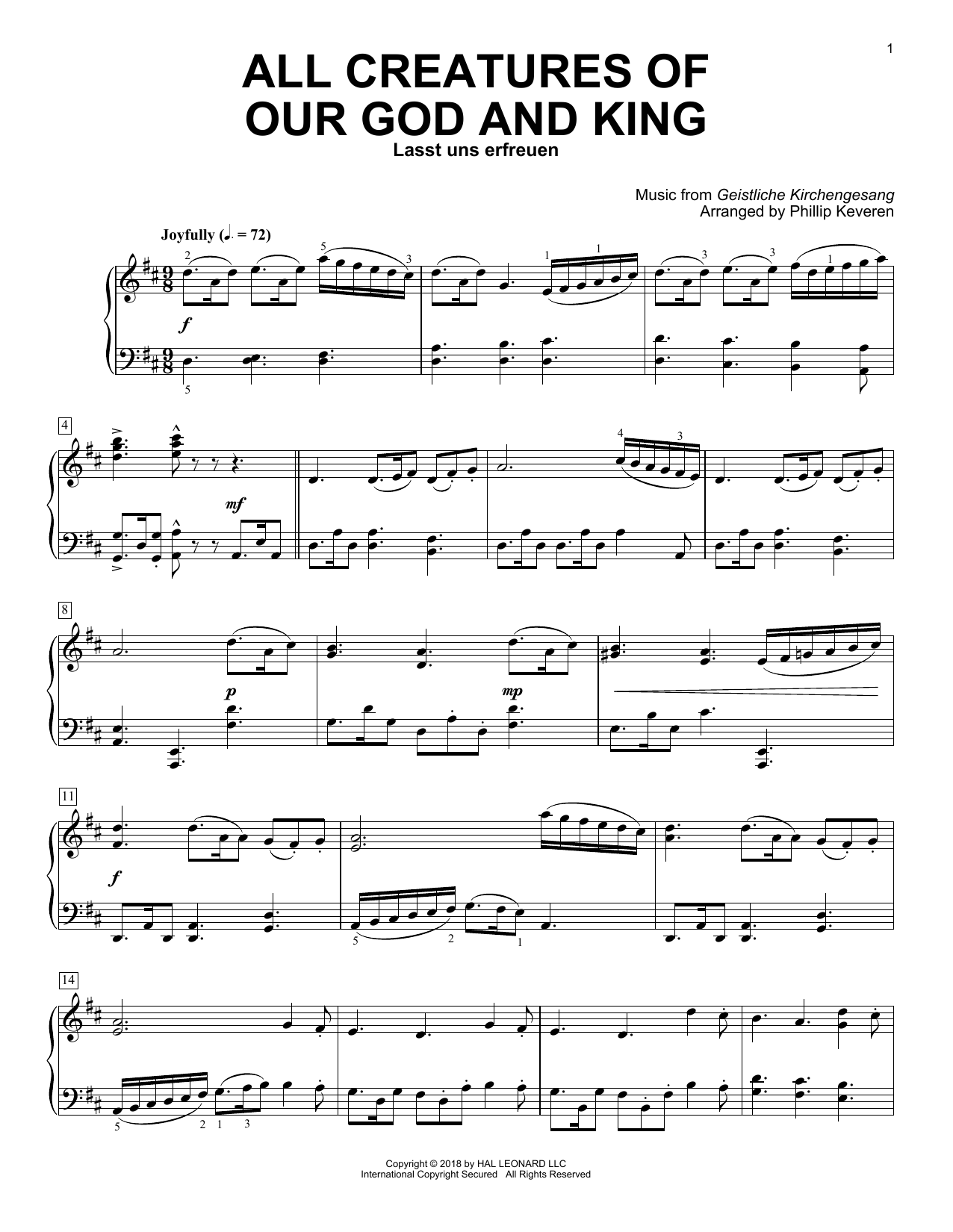Download William Henry Draper All Creatures Of Our God And King (arr. Phillip Keveren) Sheet Music and learn how to play Piano Solo PDF digital score in minutes