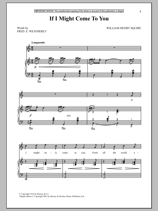 Download William Henry Squire If I Might Come To You Sheet Music and learn how to play Piano & Vocal PDF digital score in minutes