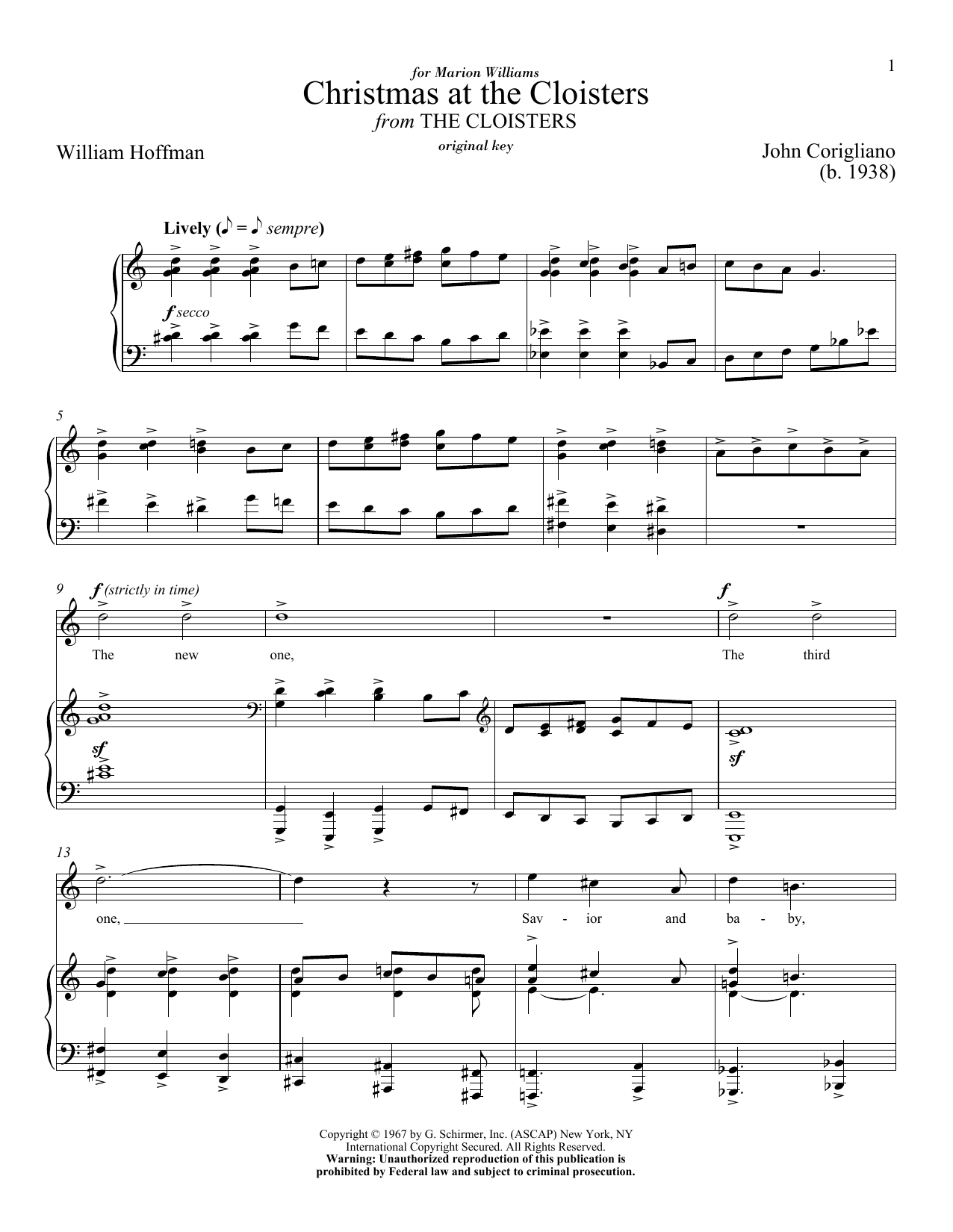 Download John Corigliano Christmas At The Cloisters Sheet Music and learn how to play Piano & Vocal PDF digital score in minutes