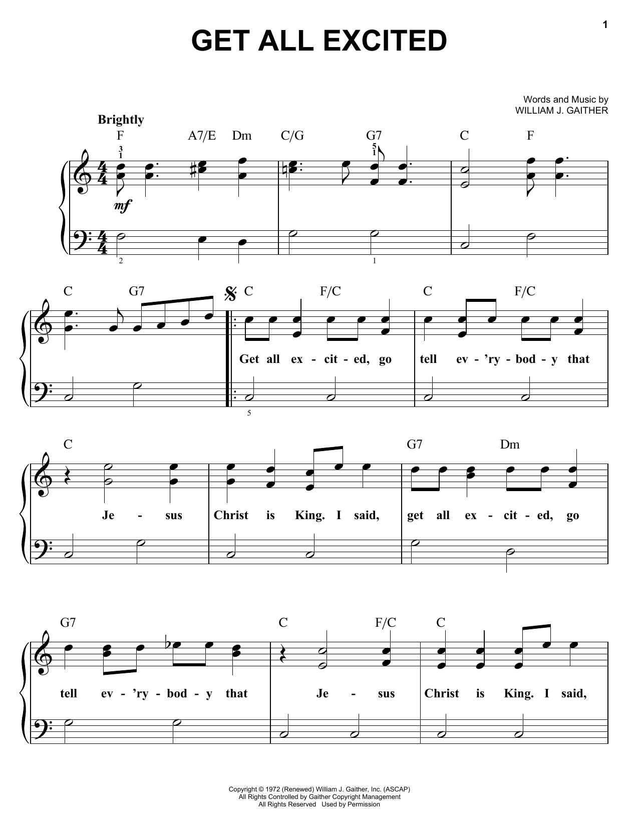 Download William J. Gaither Get All Excited Sheet Music and learn how to play Easy Piano PDF digital score in minutes