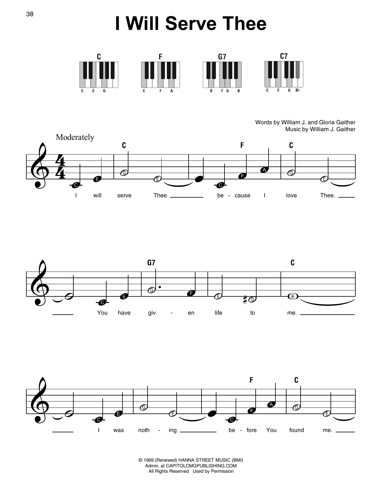 Download William J. Gaither I Will Serve Thee Sheet Music and learn how to play Super Easy Piano PDF digital score in minutes
