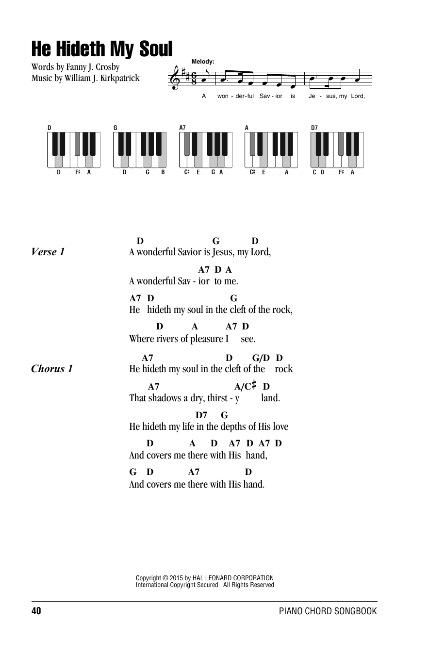 Download William J. Kirkpatrick He Hideth My Soul Sheet Music and learn how to play Lyrics & Piano Chords PDF digital score in minutes