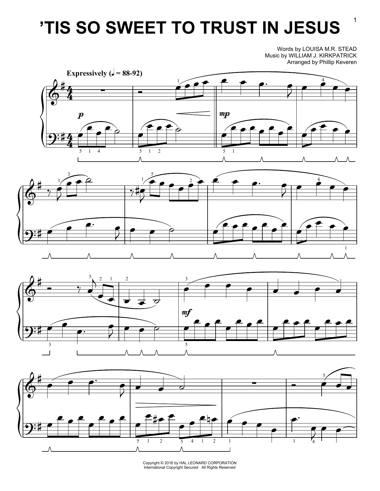 Download Phillip Keveren 'Tis So Sweet To Trust In Jesus Sheet Music and learn how to play Easy Piano PDF digital score in minutes
