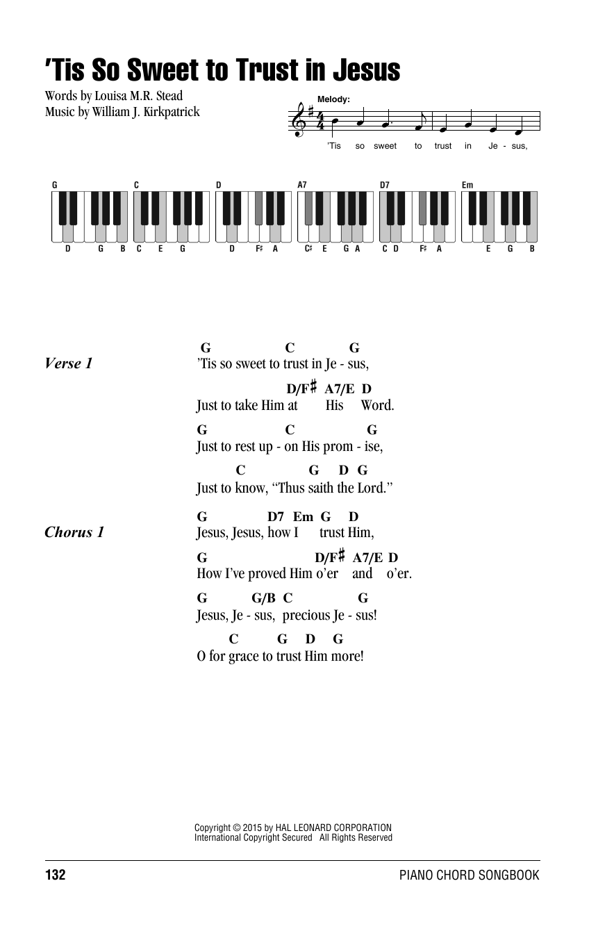 Download William J. Kirkpatrick 'Tis So Sweet To Trust In Jesus Sheet Music and learn how to play Easy Piano PDF digital score in minutes