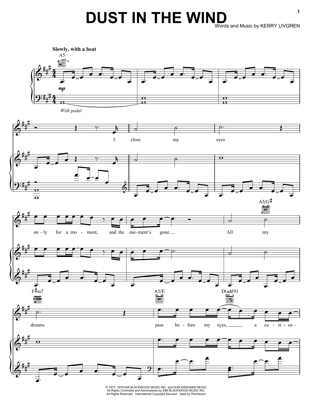 Download William Joseph Dust In The Wind Sheet Music and learn how to play Piano, Vocal & Guitar (Right-Hand Melody) PDF digital score in minutes