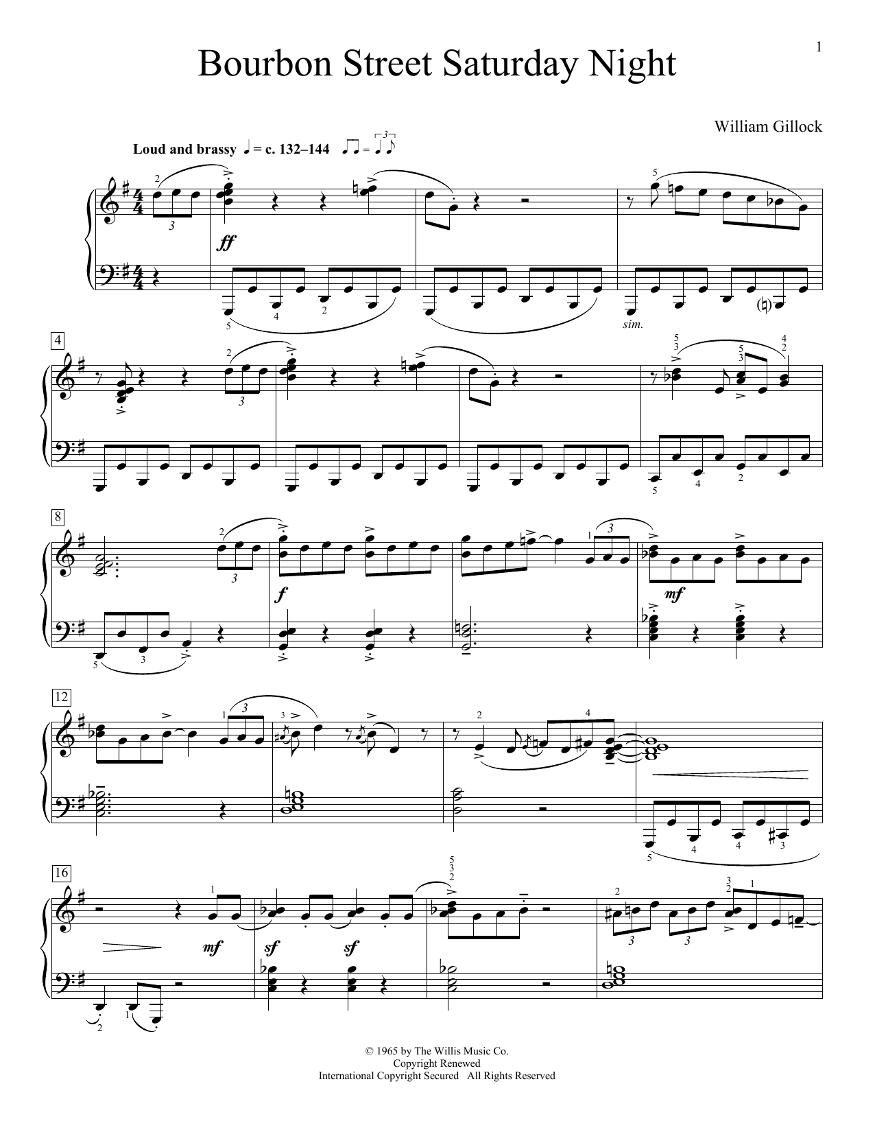 Download William Gillock Bourbon Street Saturday Night Sheet Music and learn how to play Educational Piano PDF digital score in minutes