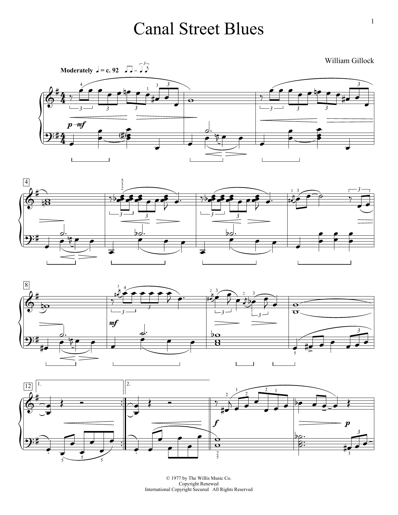 Download William Gillock Canal Street Blues Sheet Music and learn how to play Educational Piano PDF digital score in minutes