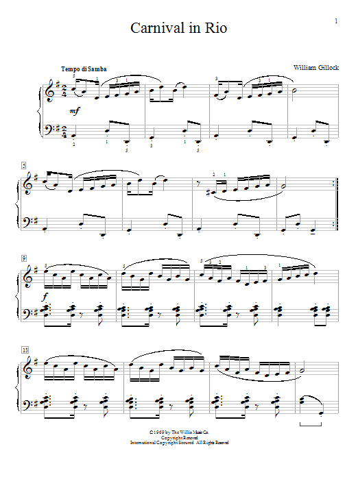 Download William Gillock Carnival In Rio Sheet Music and learn how to play Easy Piano PDF digital score in minutes