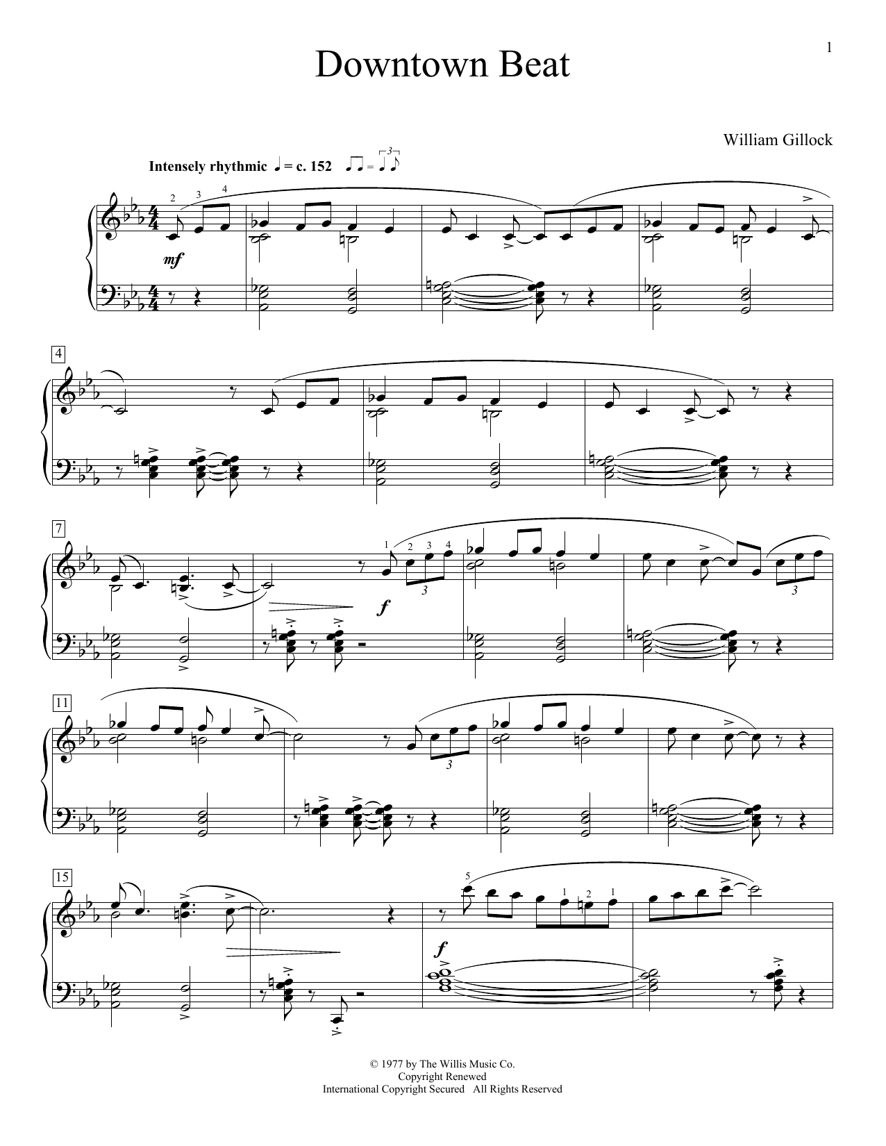 Download William Gillock Downtown Beat Sheet Music and learn how to play Educational Piano PDF digital score in minutes