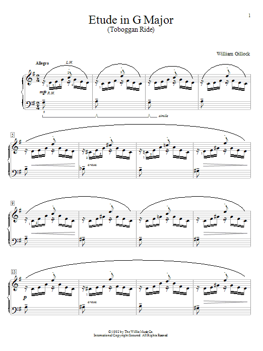 Download William Gillock Etude In G Major (Toboggan Ride) Sheet Music and learn how to play Easy Piano PDF digital score in minutes
