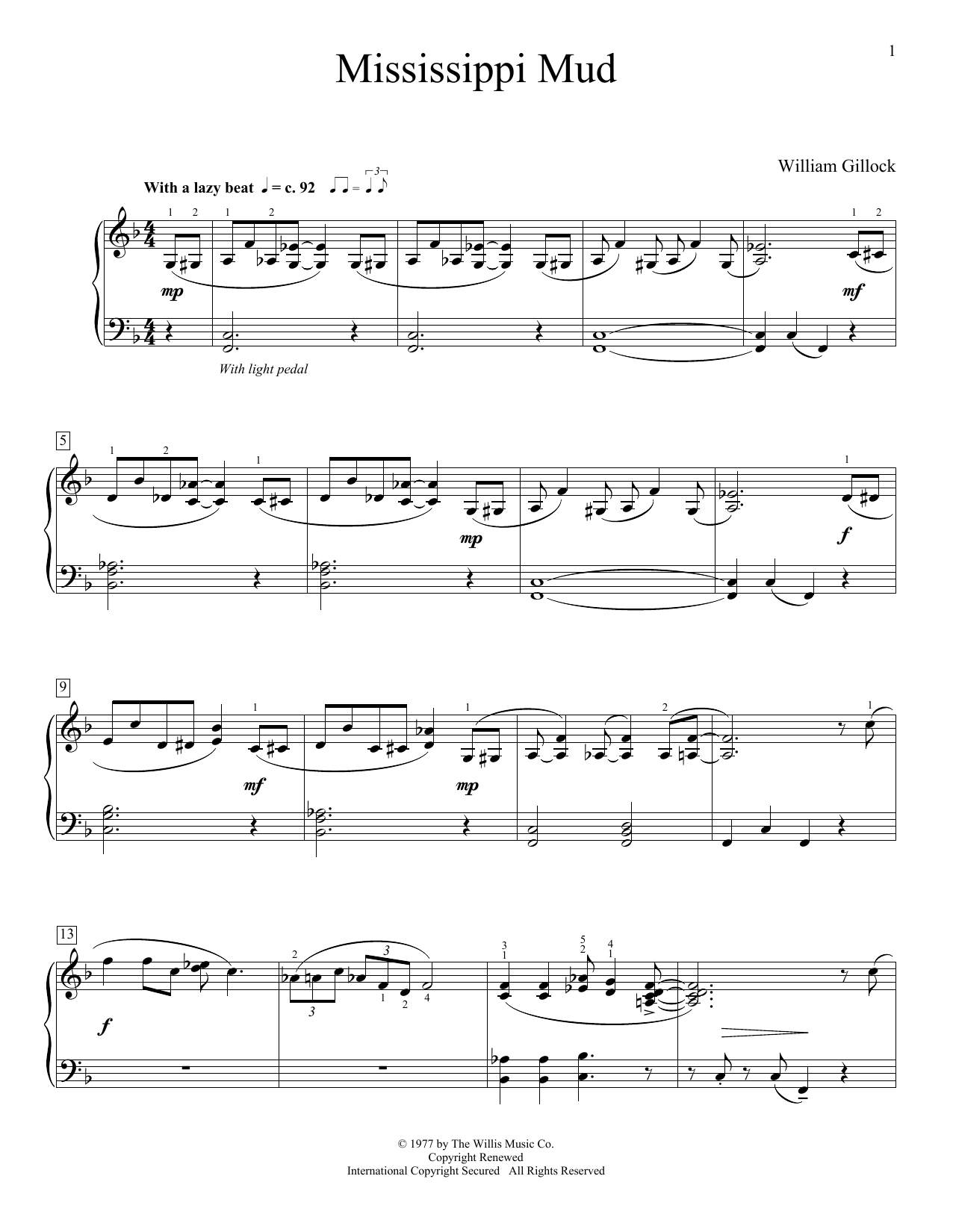 Download William Gillock Mississippi Mud Sheet Music and learn how to play Educational Piano PDF digital score in minutes